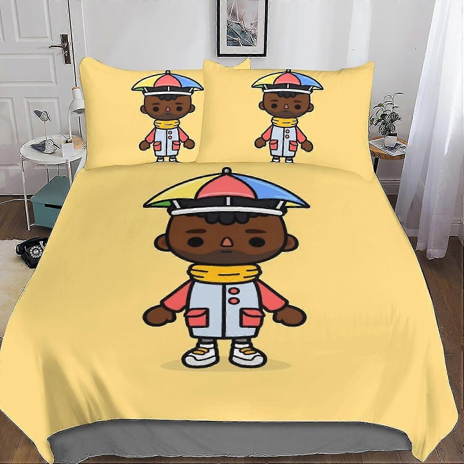 Cute Animation Bedding Set Duvet Cover Set for 3D Printed 3 Piece Soft Breathable Comforter Cover with Zipper