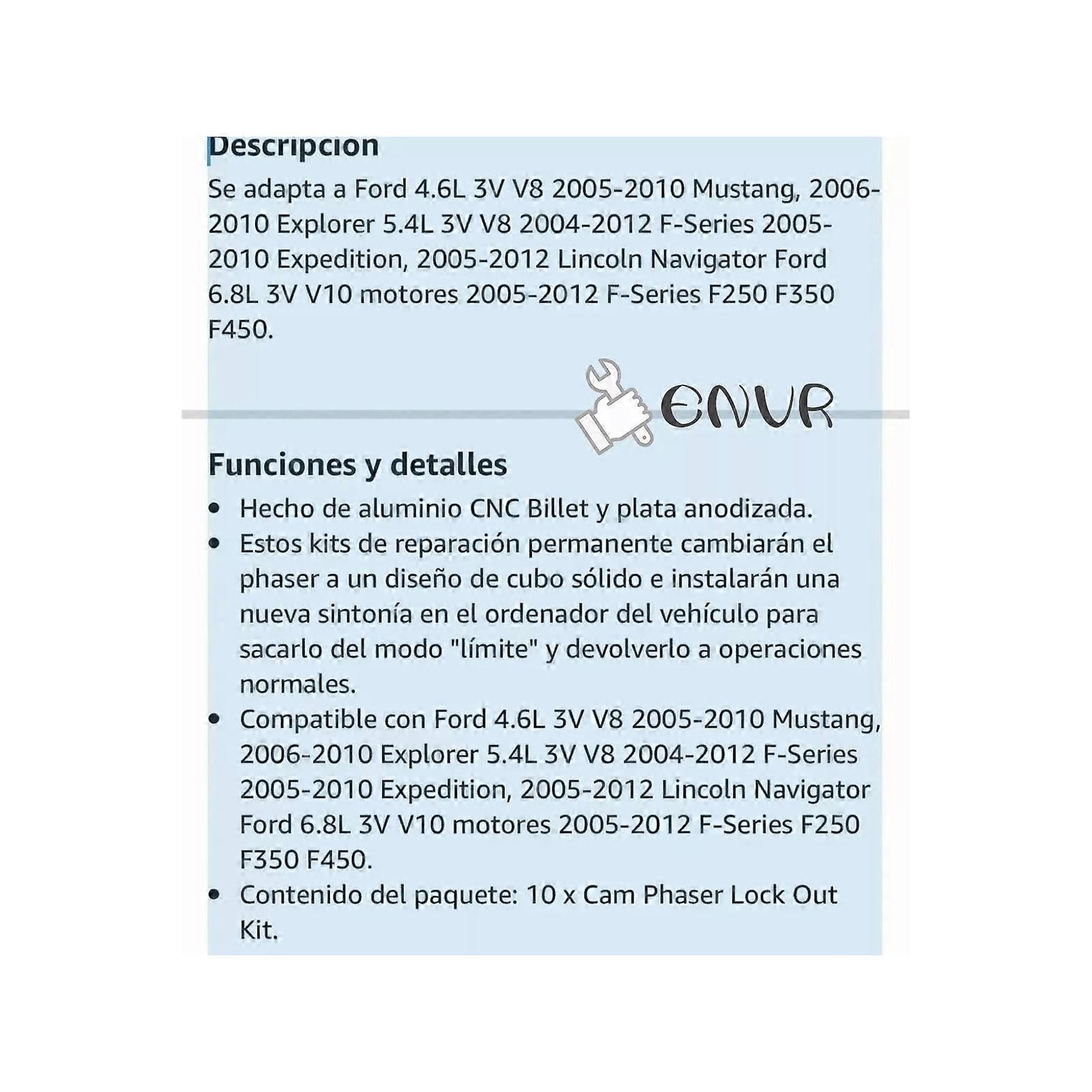 2Pcs Valve Cam Phaser Lock Out Kit Aluminum Alloy Lightweight Replacement for Ford 4.6L 5.4L Engine 