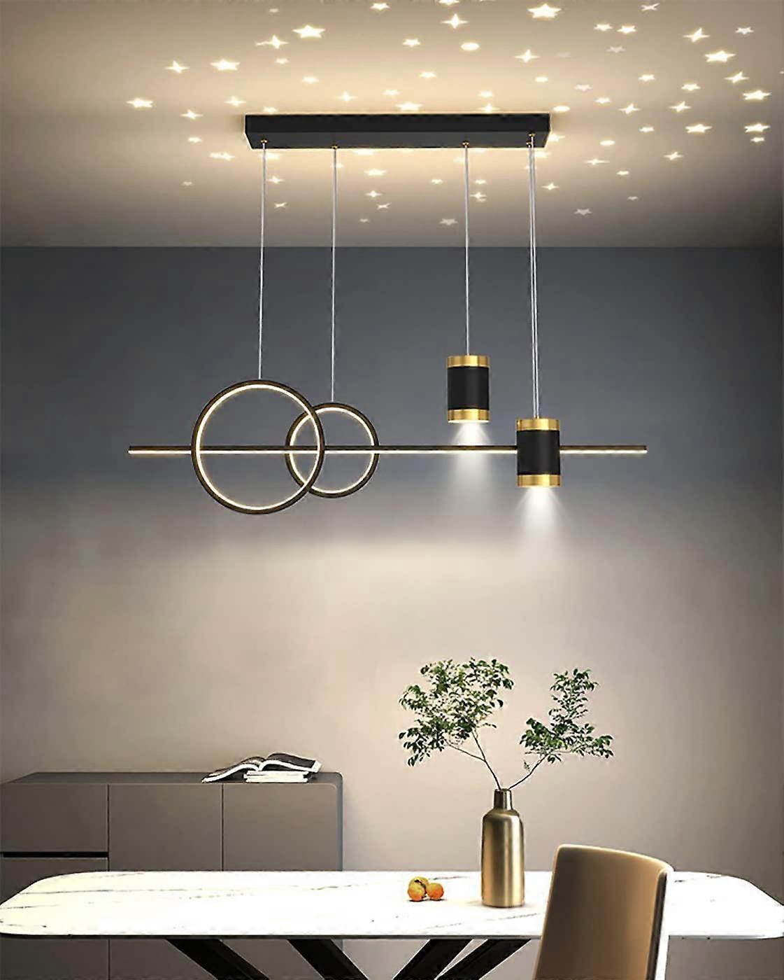 LED Dimmable Pendant Light Dining Room Lamp with Remote Control (Black)