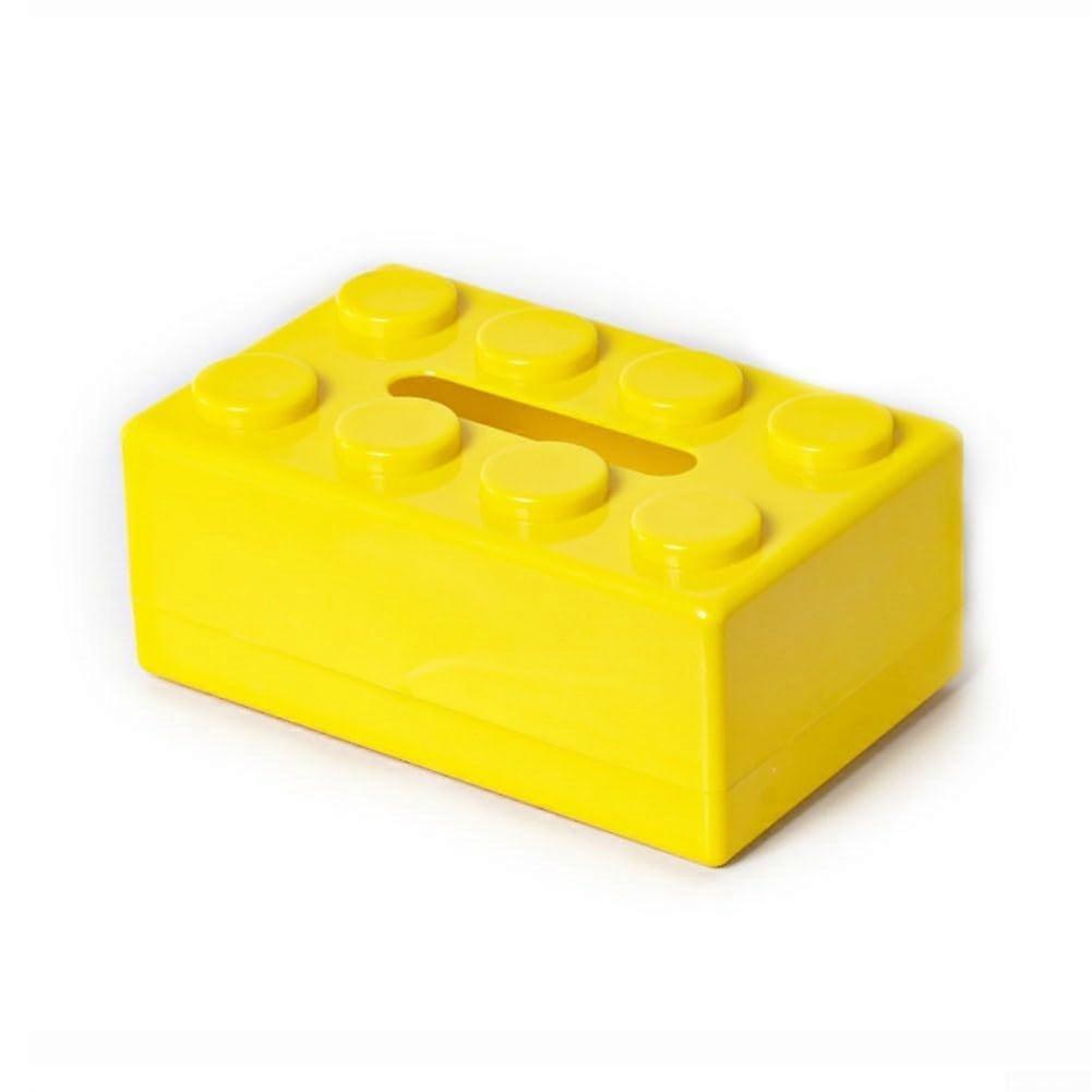 Decorative tissue box with building blocks, offers flexible storage for tissues in your bathroom or office (yellow)