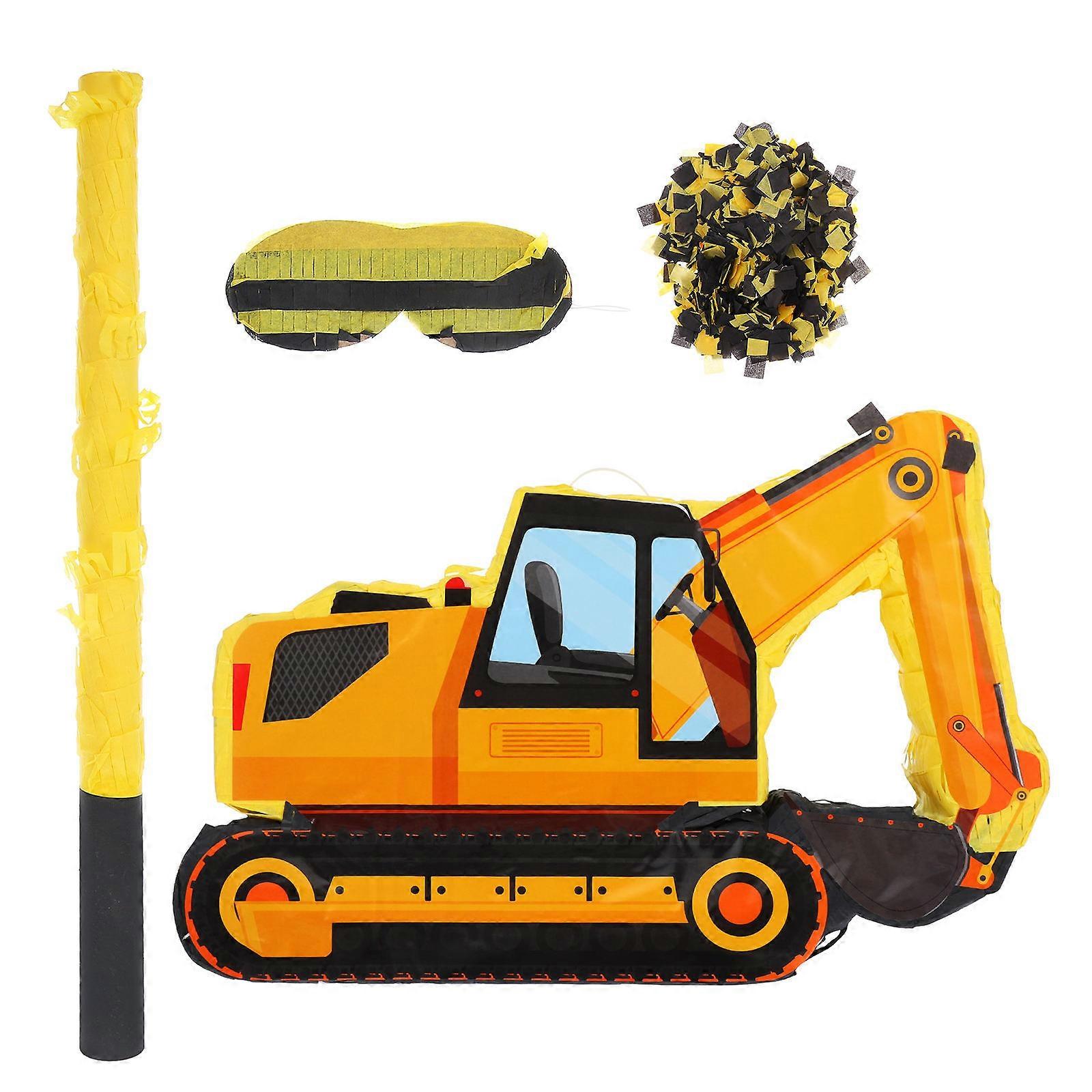 Tractor Pinata Construction Theme Party Props With Blindfold And Bat Multi 40.00X2.50X2.50CM Party Decoration 1 Set