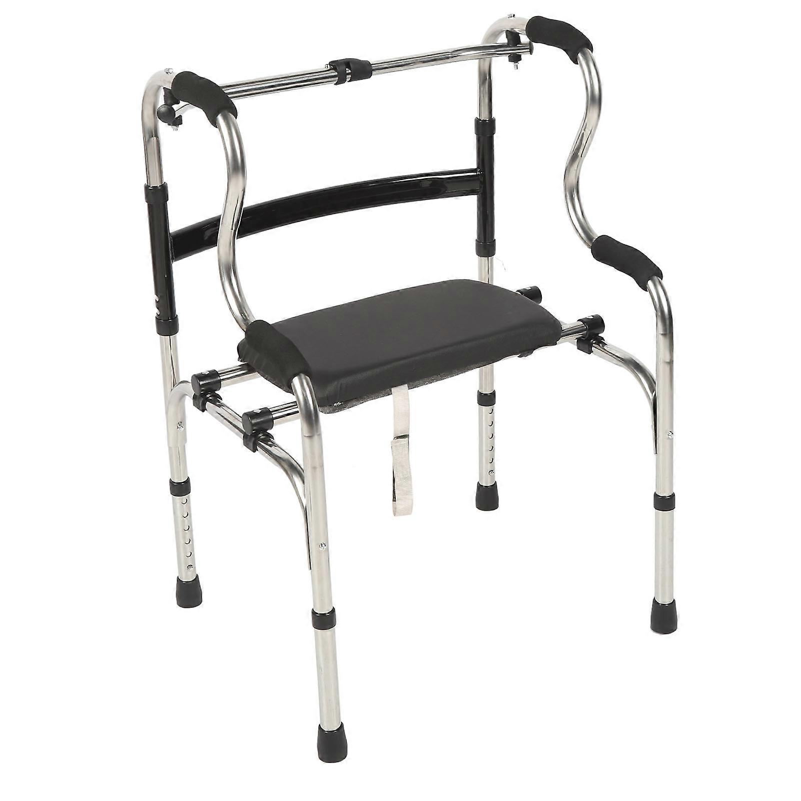 Folding Walker with PU Seat Stand Up Aids 6 Adjustable Height 2 Walking Modes Stainless Steel Walker for Elderly Disabled