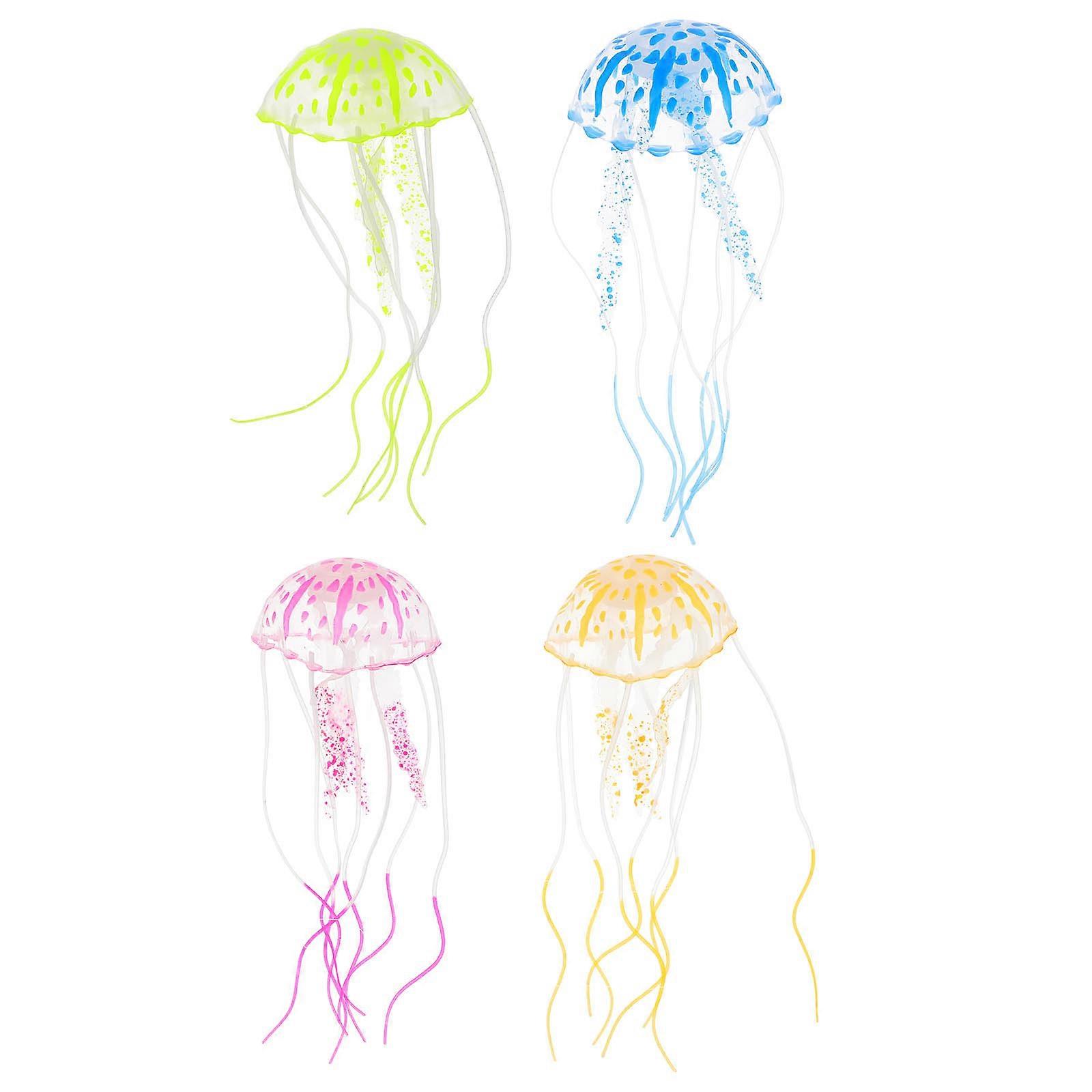 Glowing Tank Decor Fluorescent Ornament Jellyfish Shape Random Color 4Pcs