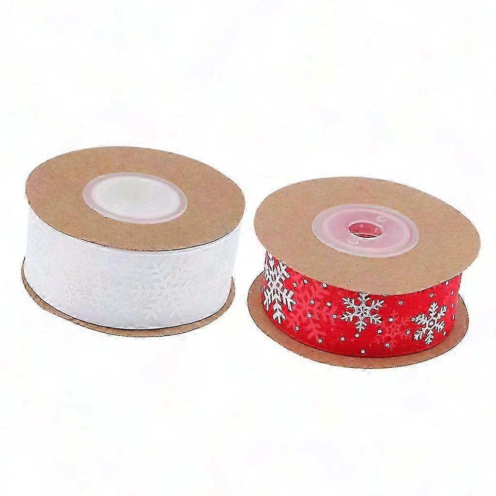 2 Rolls 10m Snowflake Mesh Ribbon in White and Red