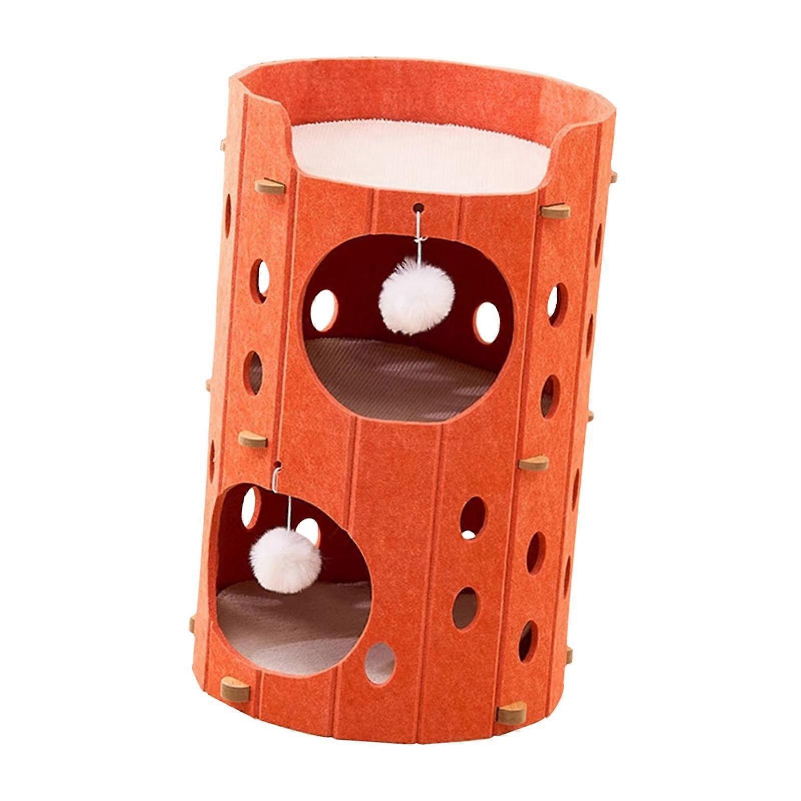 Cat hiding spot with tunnel and play area, indoor pet supplies, 2tier, orange
