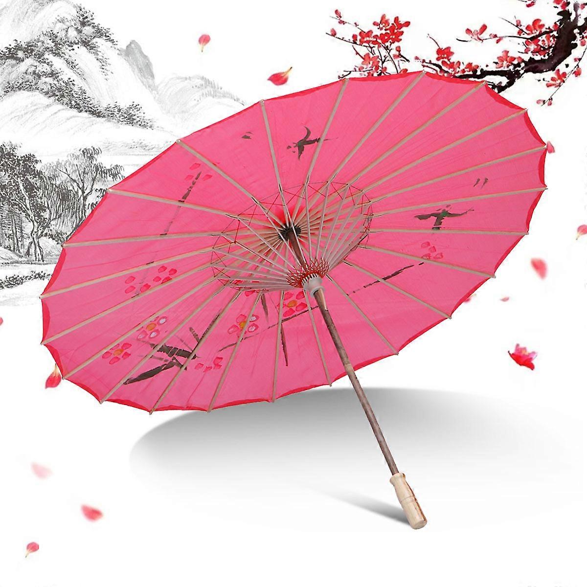 Rosy Silk Umbrella for Dancing with Bamboo Handle and Strong Support Ideal for Performance Props Diameter 82cm