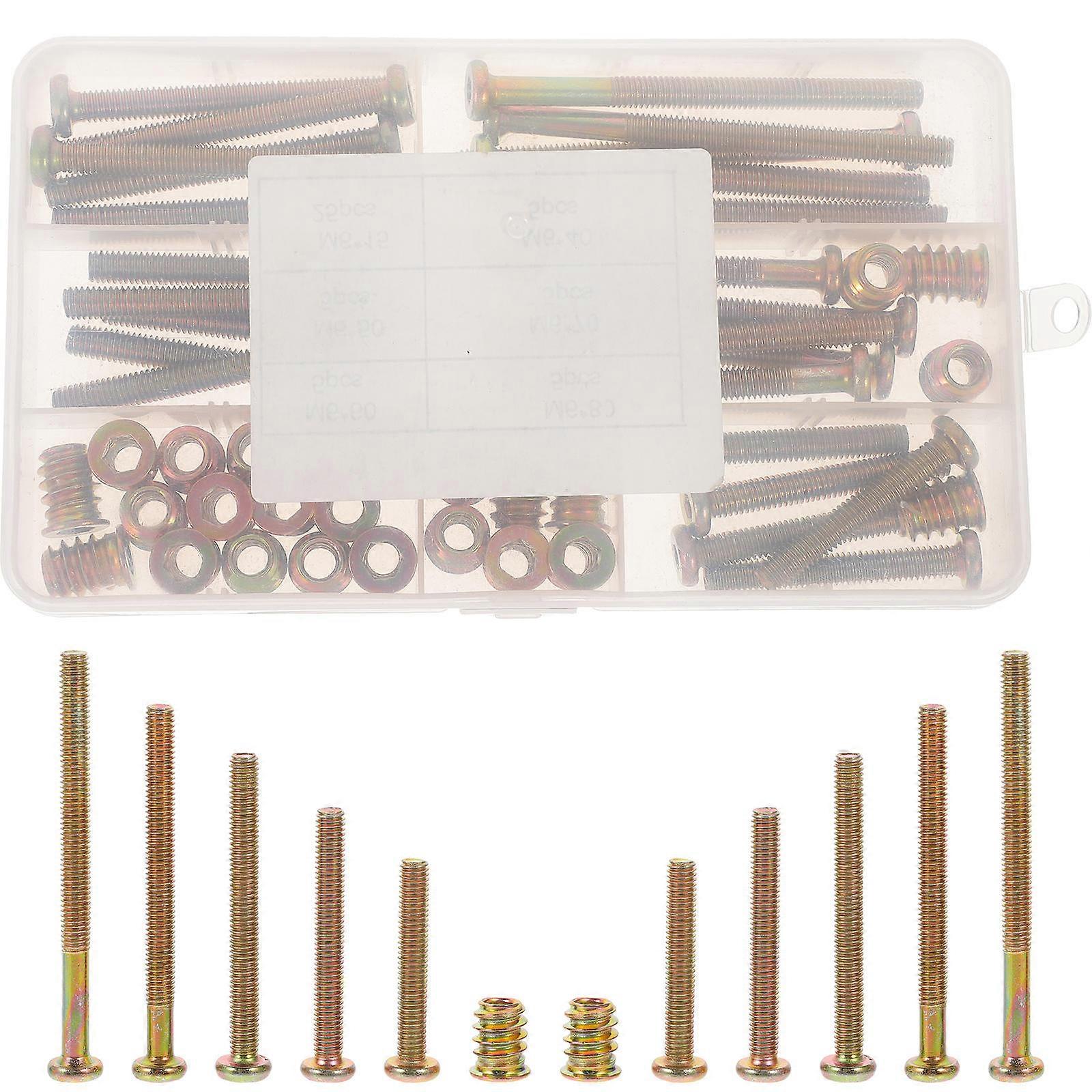 1 Set Furniture Screw Nut Kit with Threaded Inserts and Assorted Bolts for DIY and Repair Projects – Steel, Easy Installation for Wood and Furniture