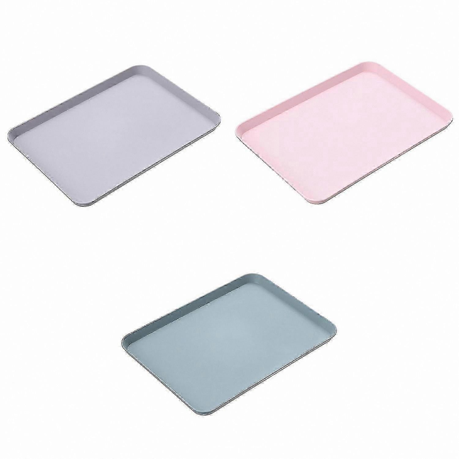 Set of 3 Nordic Style Rectangular Plastic Trays for Tea, Fruit, and Dessert Serving in Home and Kitchen Use