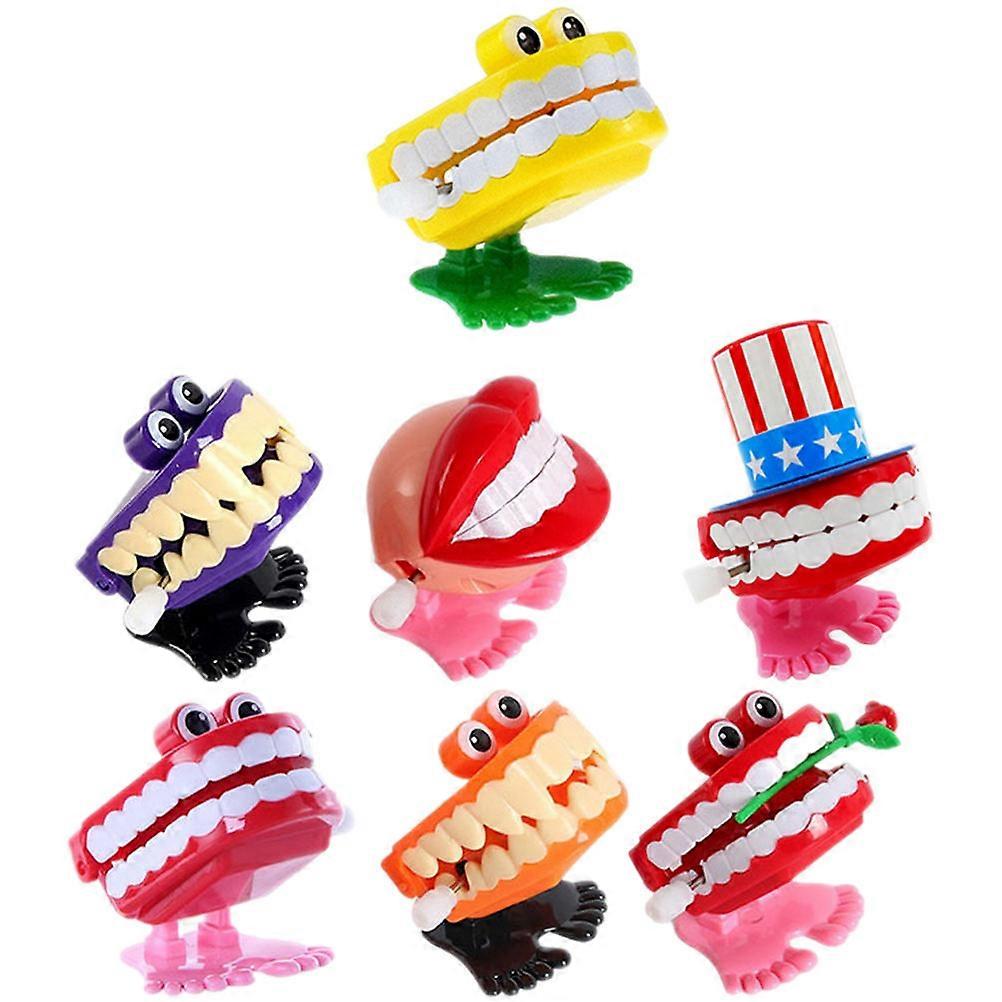Wind Up Adorable Clockwork Chomping Teeth – 7pcs Fun Party Favors for Playtime and Pranks