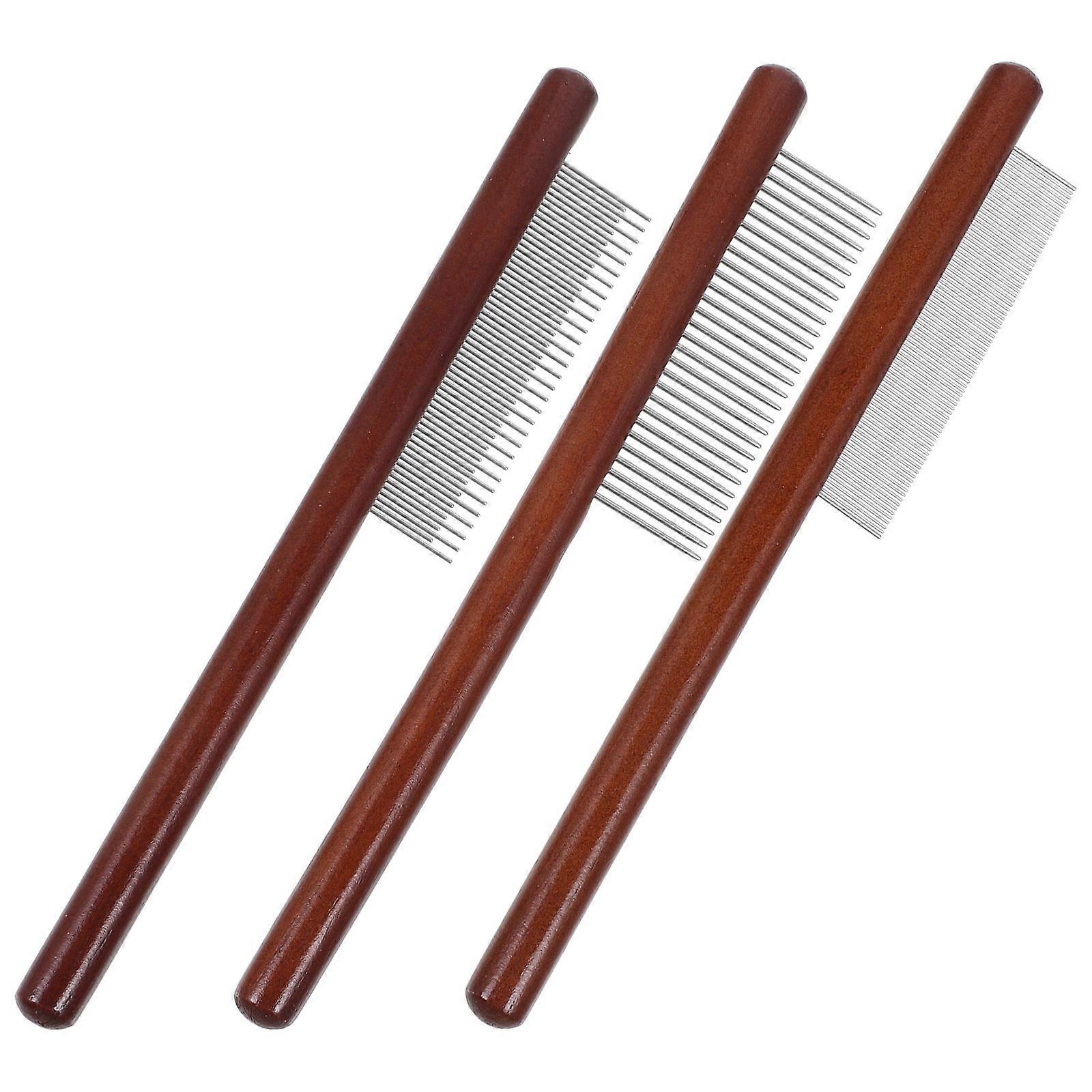 Wooden Dog Comb with Rounded Teeth for Flea Removal and Comfortable Grip Brown 3pcs