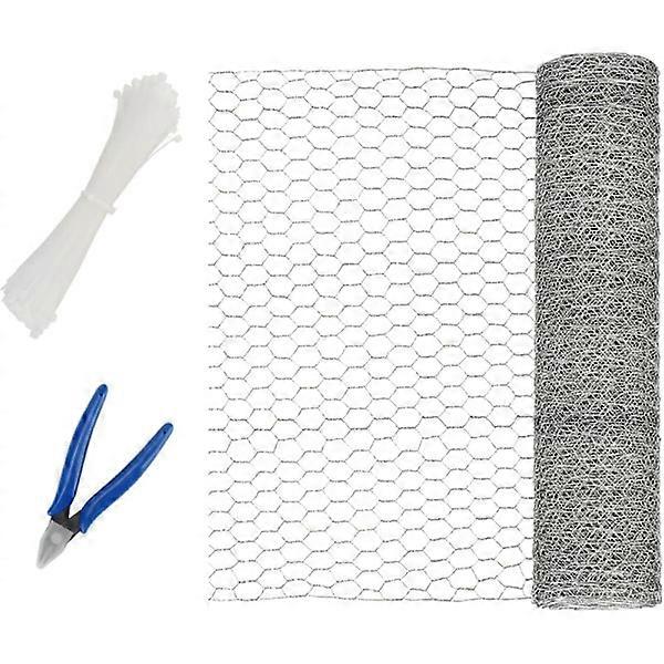 40cm x 10m Galvanized Hexagonal Mesh with 100 Cable Ties and 1 Wire Cutter, Hexagonal Mesh for Crafts, Garden Projects