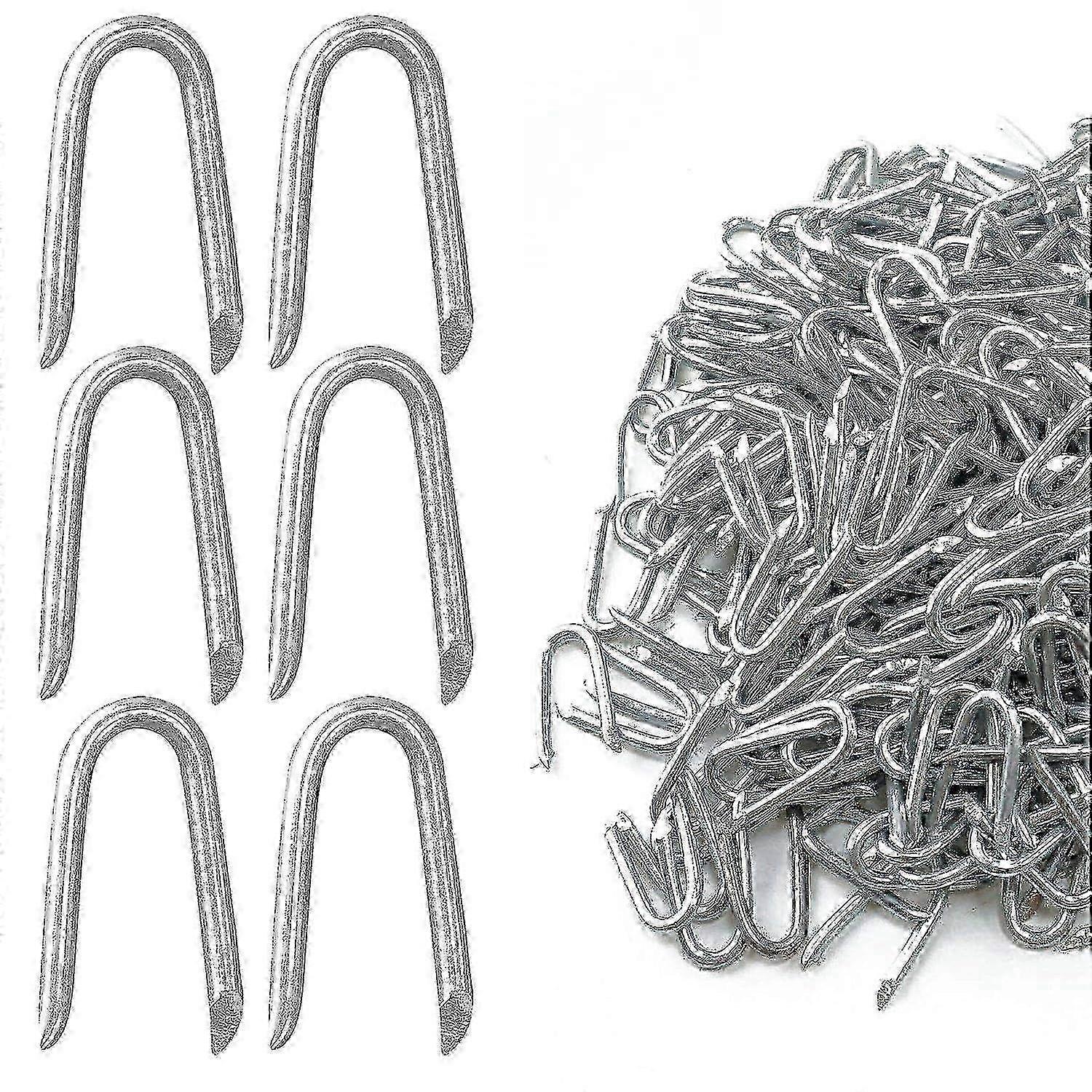 500g U-Shaped Wire Mesh Nails (Approx. 350 pcs) - 25mm Galvanized Wire Fence Clips for Secure Fencing & Garden Projects