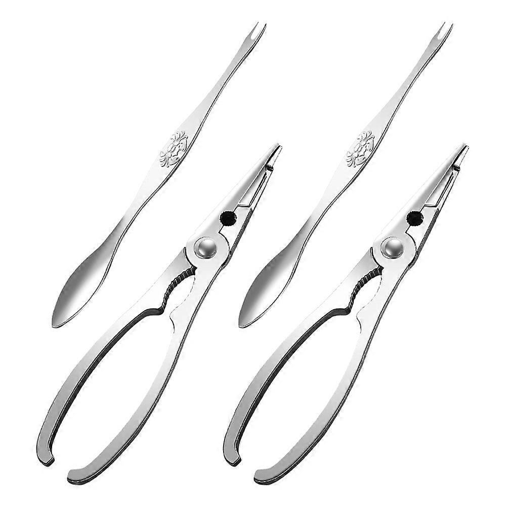 Stainless Steel Crab Crackers And Forks Seafood Utensils Set For Outdoor Picnics And Home Use 4Pcs