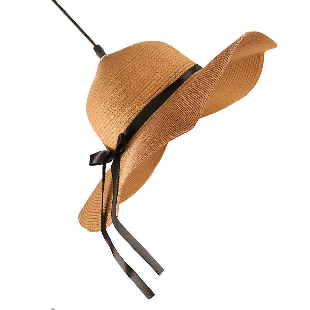Creative Straw Hat Shape Ceiling Lamp For Living Room Elegant Lines Khaki Lighting 1Set