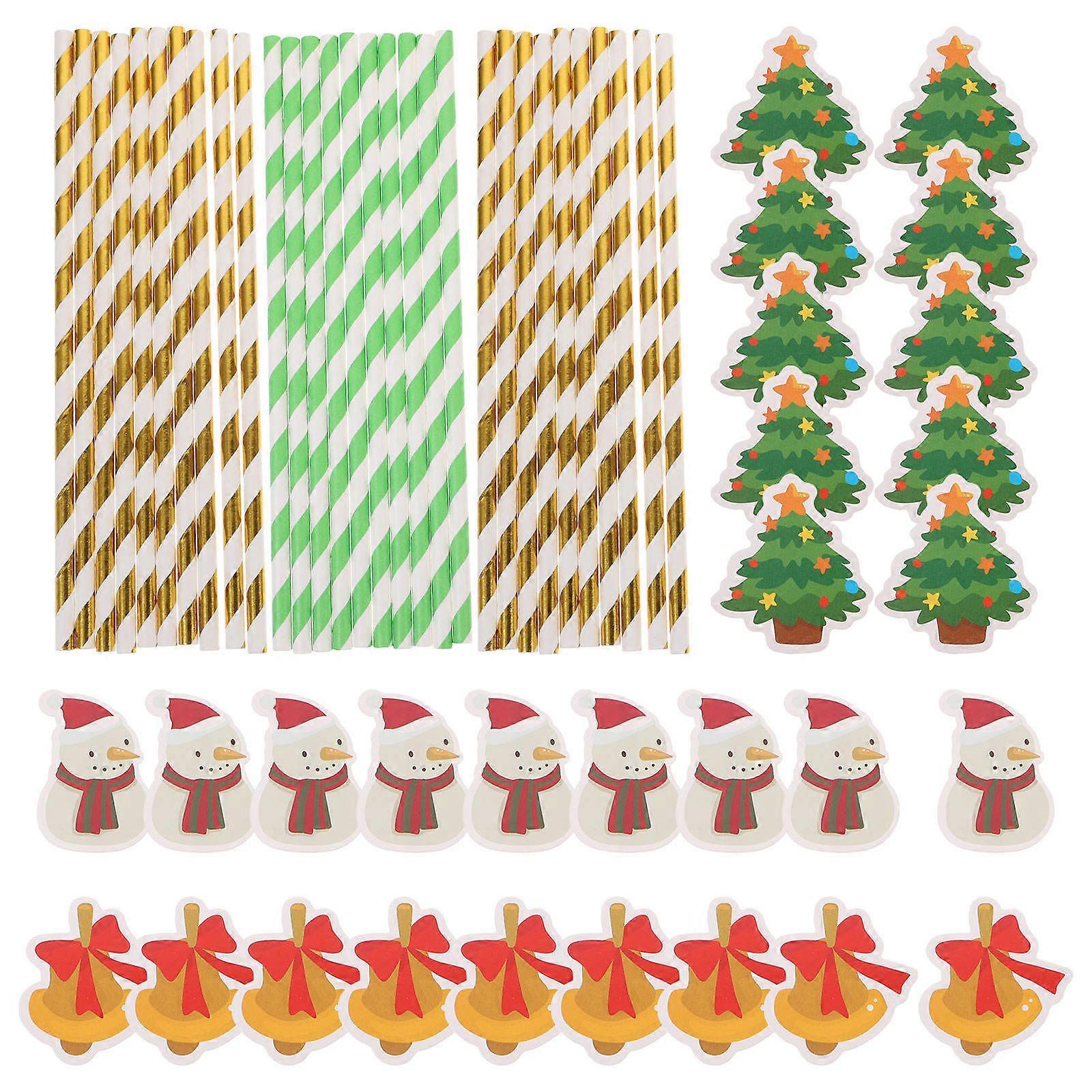 Straws For Drinking 30Pack Xmas Themed Paper Straws 19.5cm x 0.6cm Suitable For Christmas Events