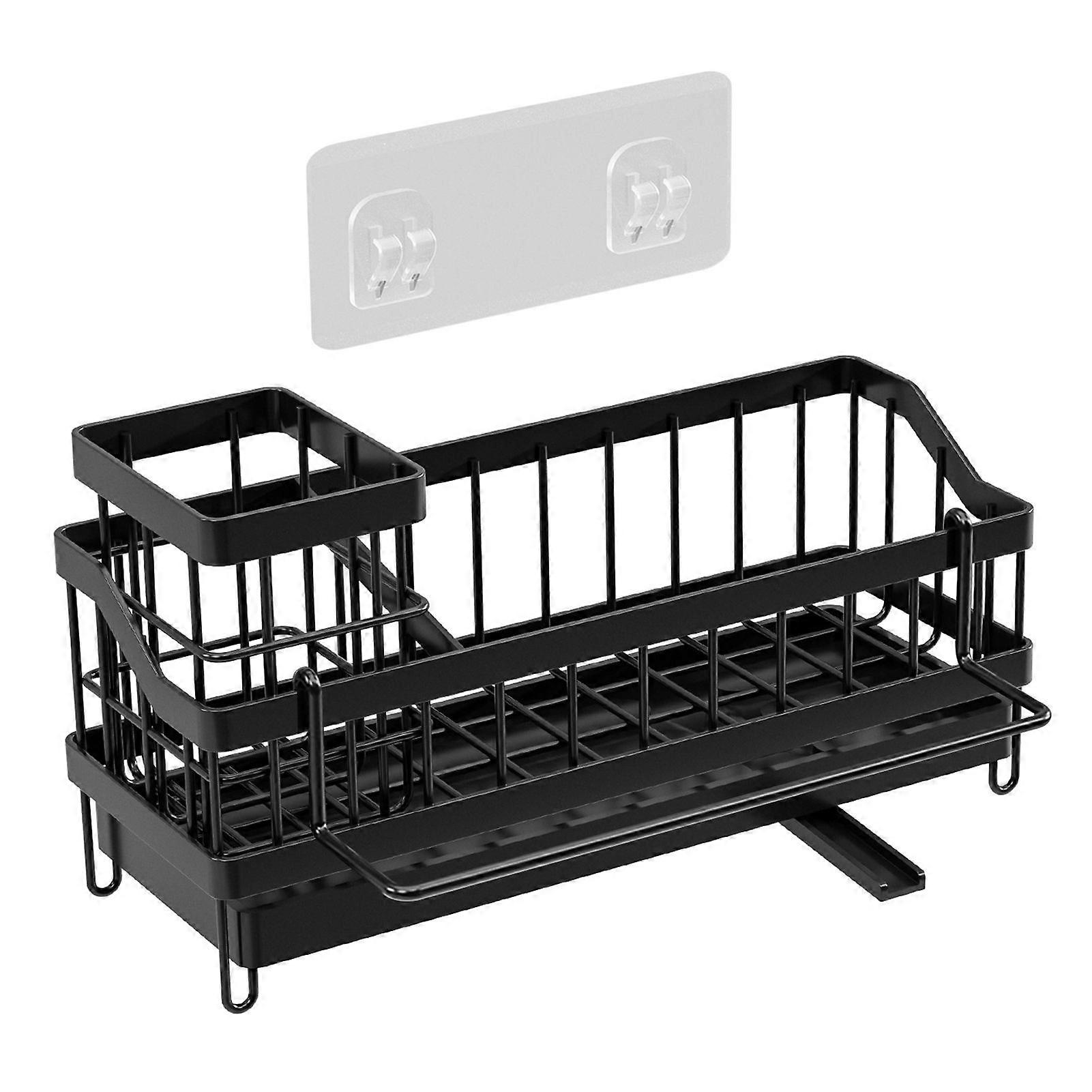 No Drill Wall Mounted Dish Sponge Holder Rustproof Sink Caddy Organiser Quick Drying Storage for Kitchen