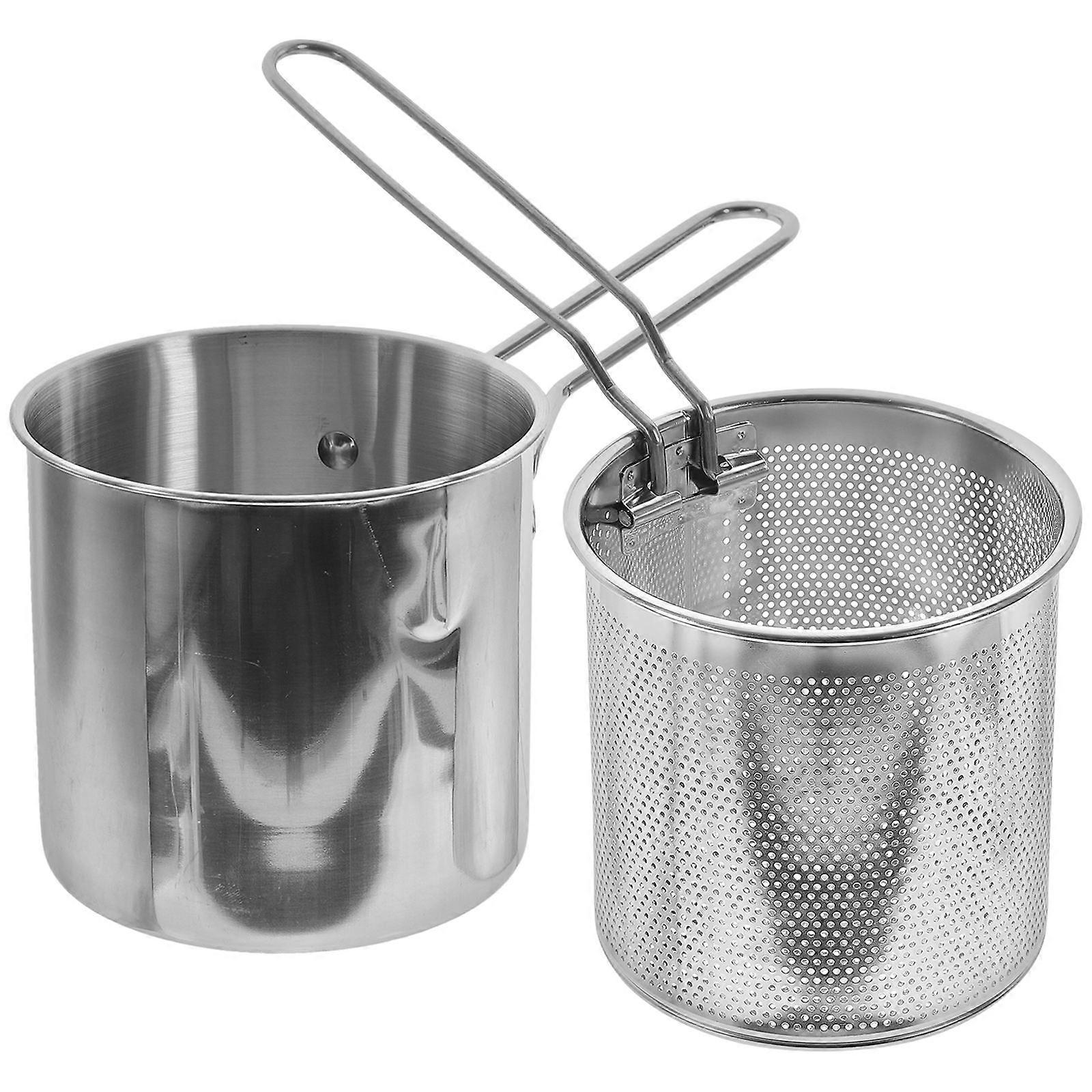 Deep Frying Basket Pot For Housewives Restaurant Use 10.22x4.91x4.52in Silver Frying 1 Set
