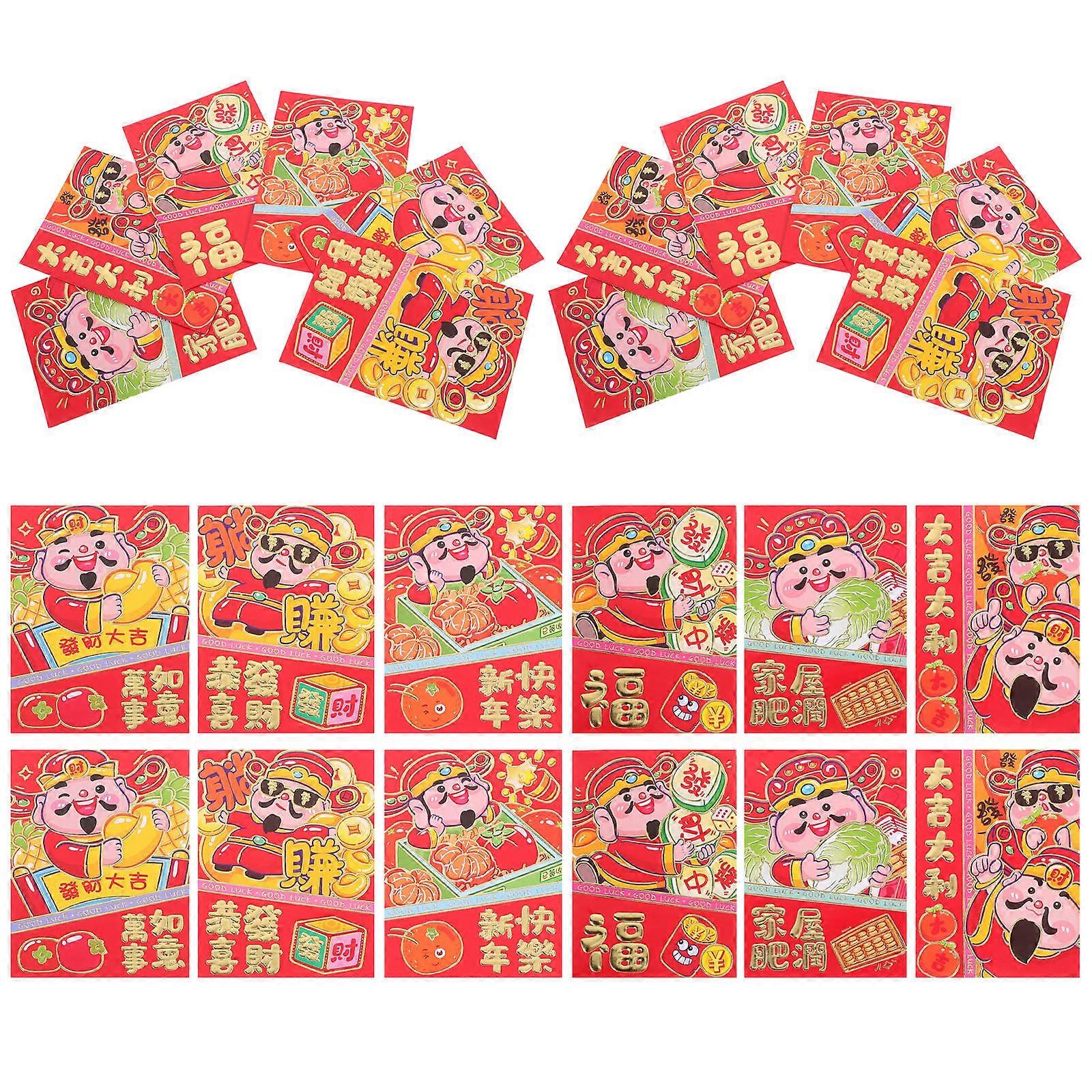 Chinese New Year Red Envelopes with Cartoon Design for Storage Use Assorted Color Snake Year Theme 36pcs
