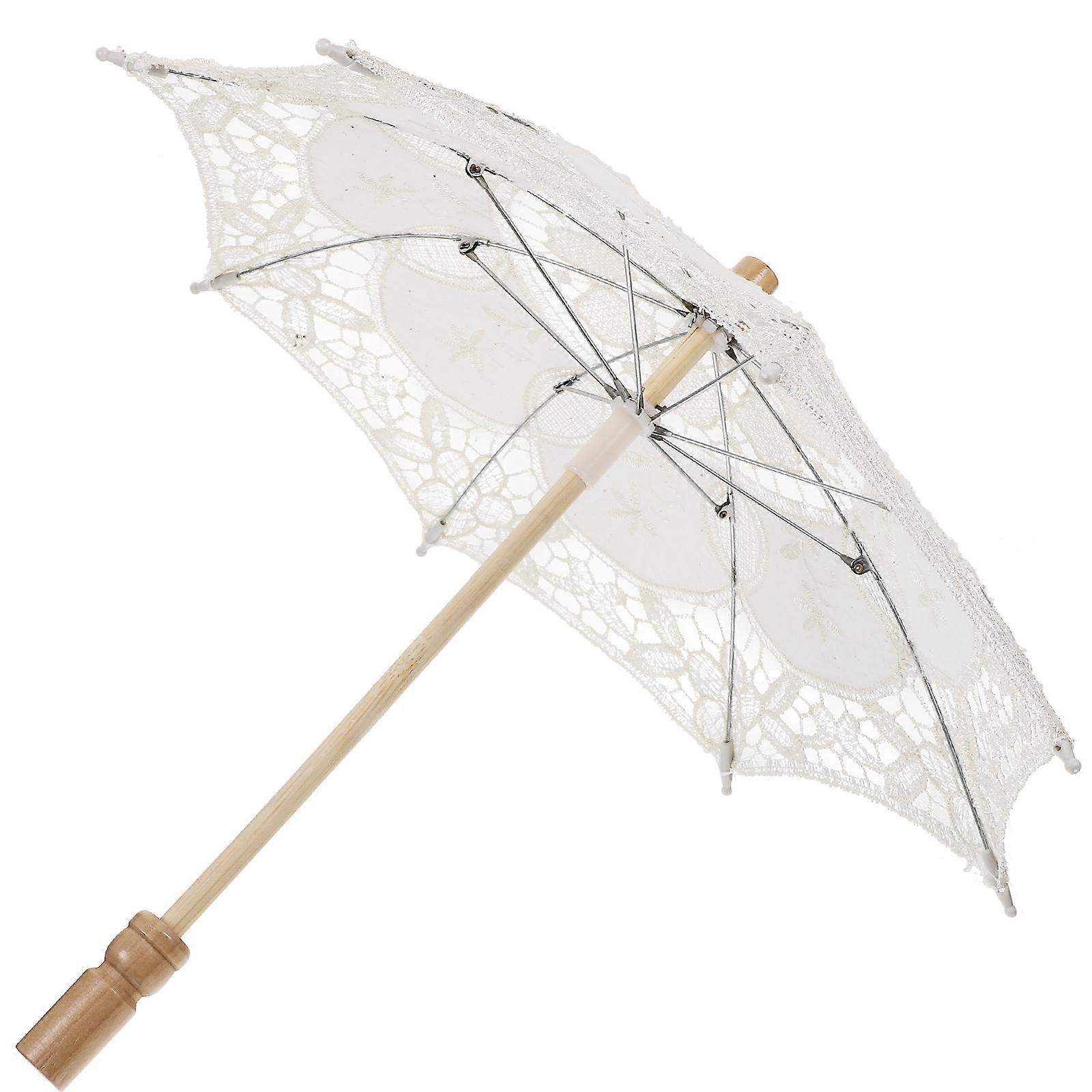 Beige Lace Umbrella with Wood Handle for Wedding Decor and Photography Prop Elegant Cotton Parasol