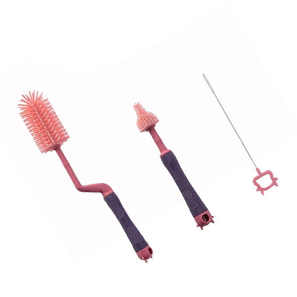 Baby Bottle Cleaning Brush Set with Flexible Silicone Bristles for Stubborn Stains 360° Rotation