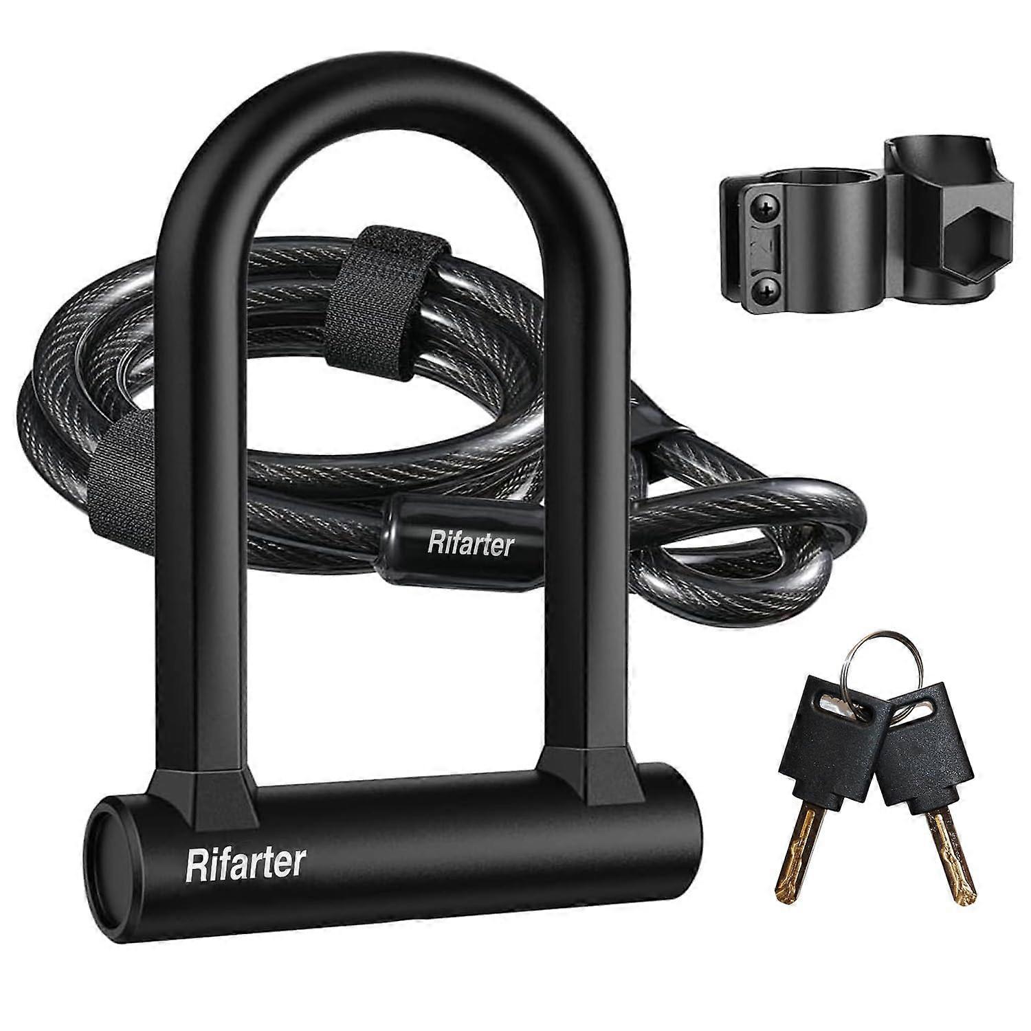 Bike U Lock Compact Bike Lock U with 1.5m Cable and Keys, Silicone Coated Bicycle U Lock for Road Bike, Mountain Bike, Folding Bike
