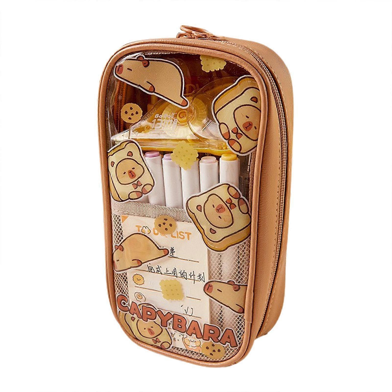 Clear Pencil Case, Large Capacity Capybara Pencil Case | Transparent Zipper Bag for Girls, Aesthetic Design, Durable Material