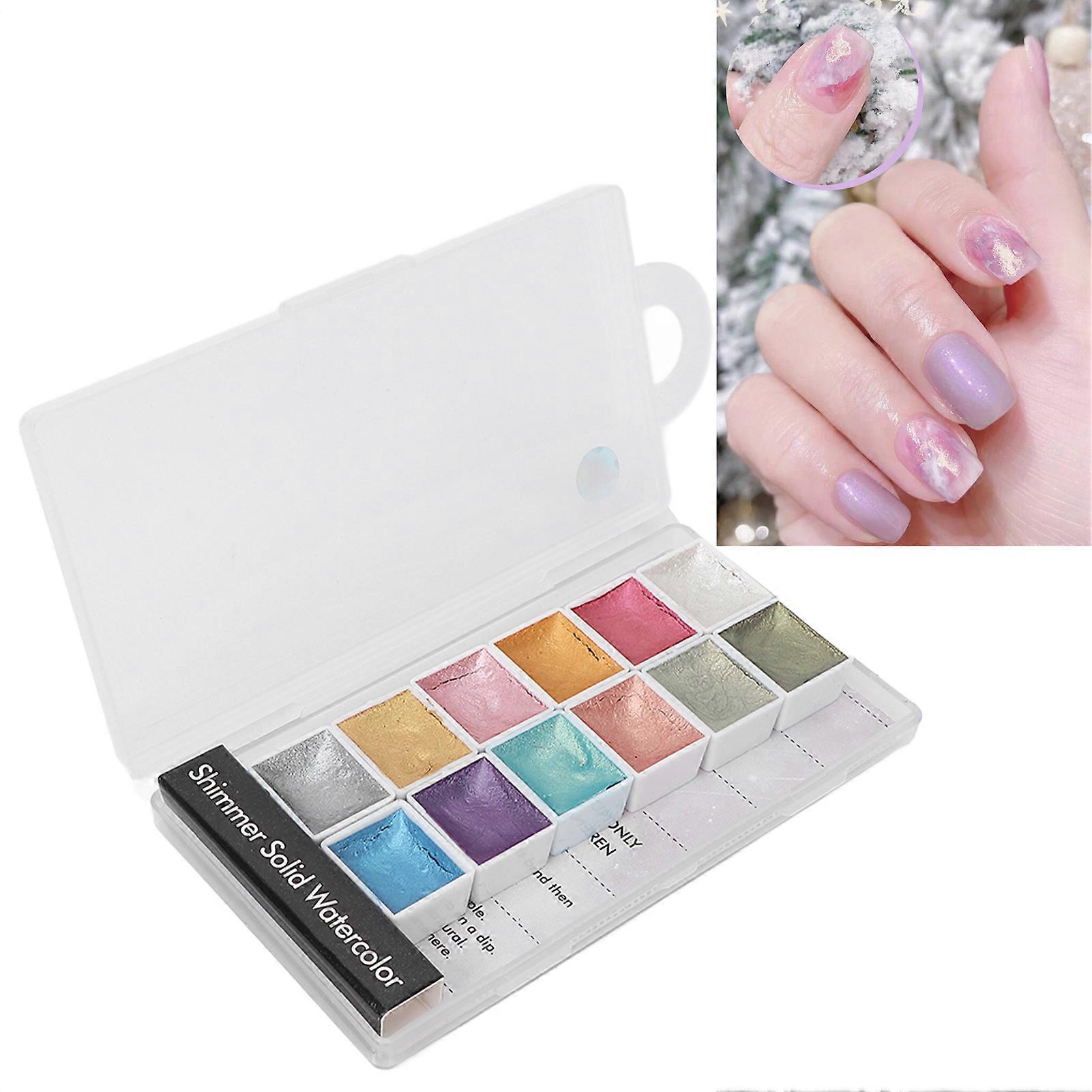 Solid Nail Watercolor Paint Set 12 Colors Pear Lized Portable Pigment Set for Nail Artists Beginners