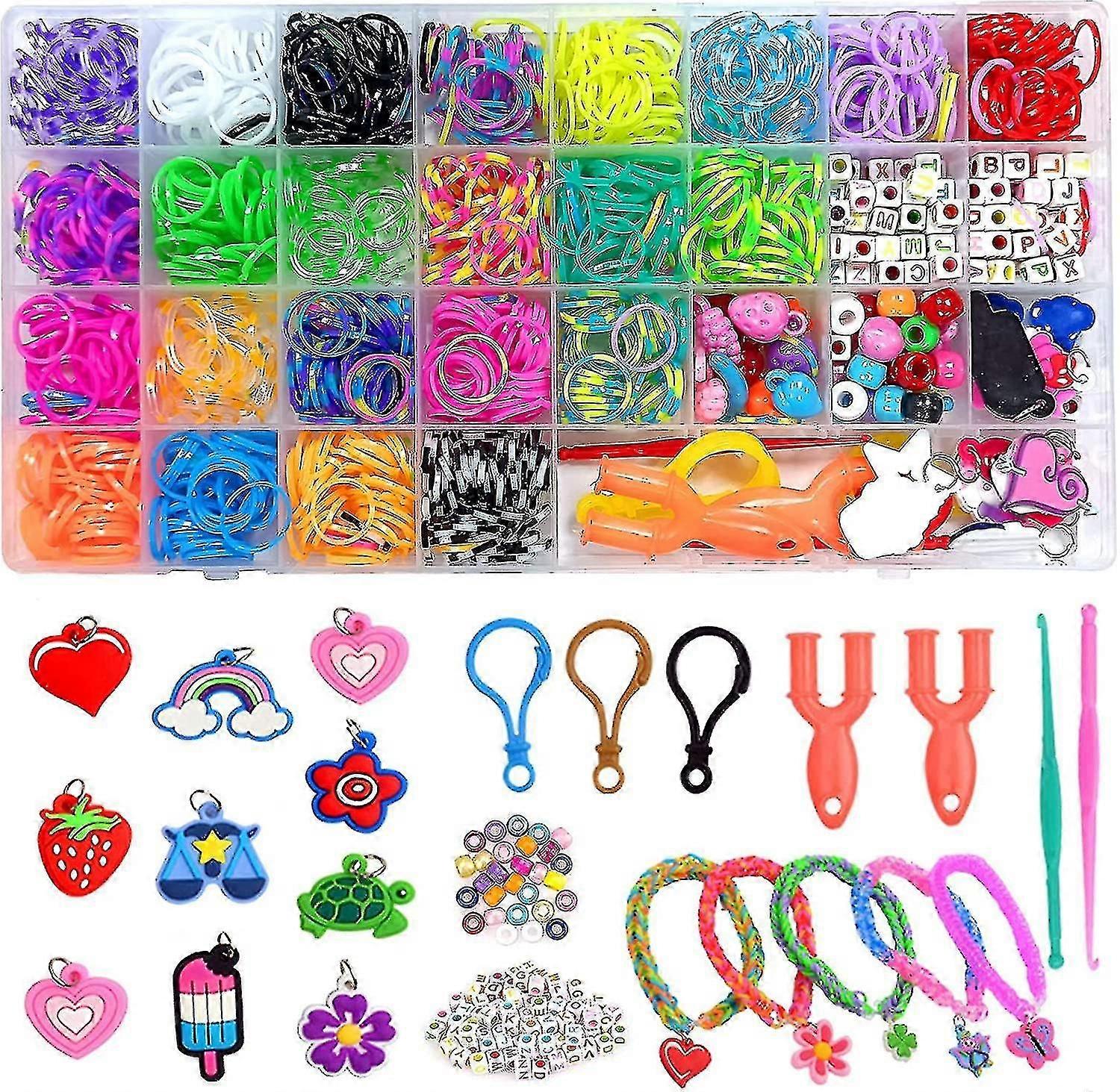Diy Rubber Bands Set, 1500 Colorful Rubber Bands Starter Set Box With Loom For Bracelets, Colorful Starter Box, Bands Set For Crafts, Kids Toys
