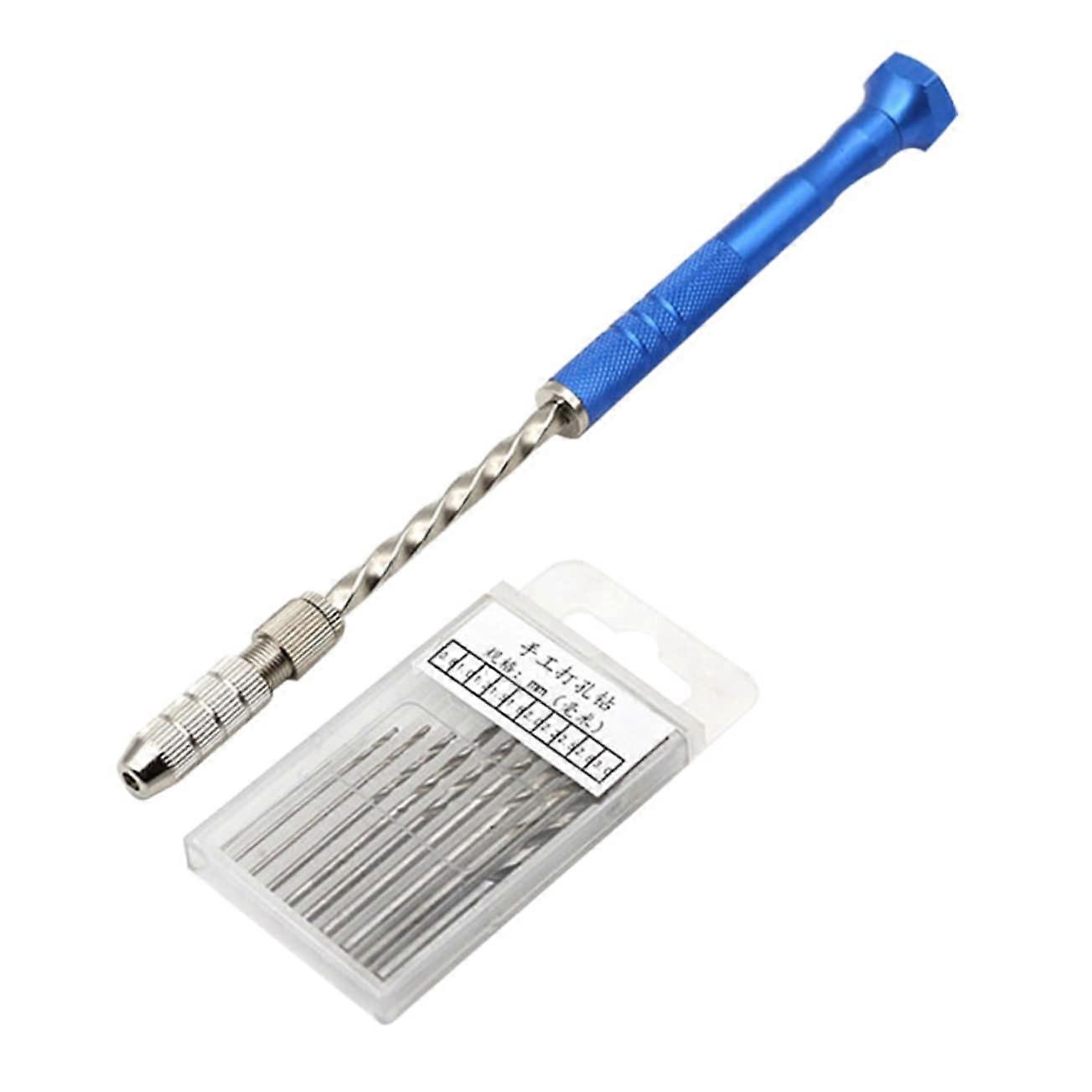 11pcs Semi Automatic Hand Drill Set with Durable Blue Silver Drill Bits for DIY Crafts and Woodworking Projects