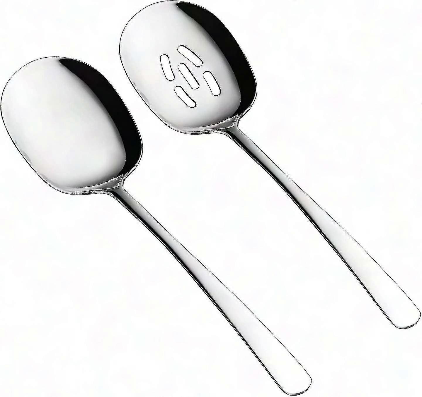 Large Serving Spoon Set - Slotted & Solid Spoons for Cooking, Pasta, Mixing - High-Quality Silverware