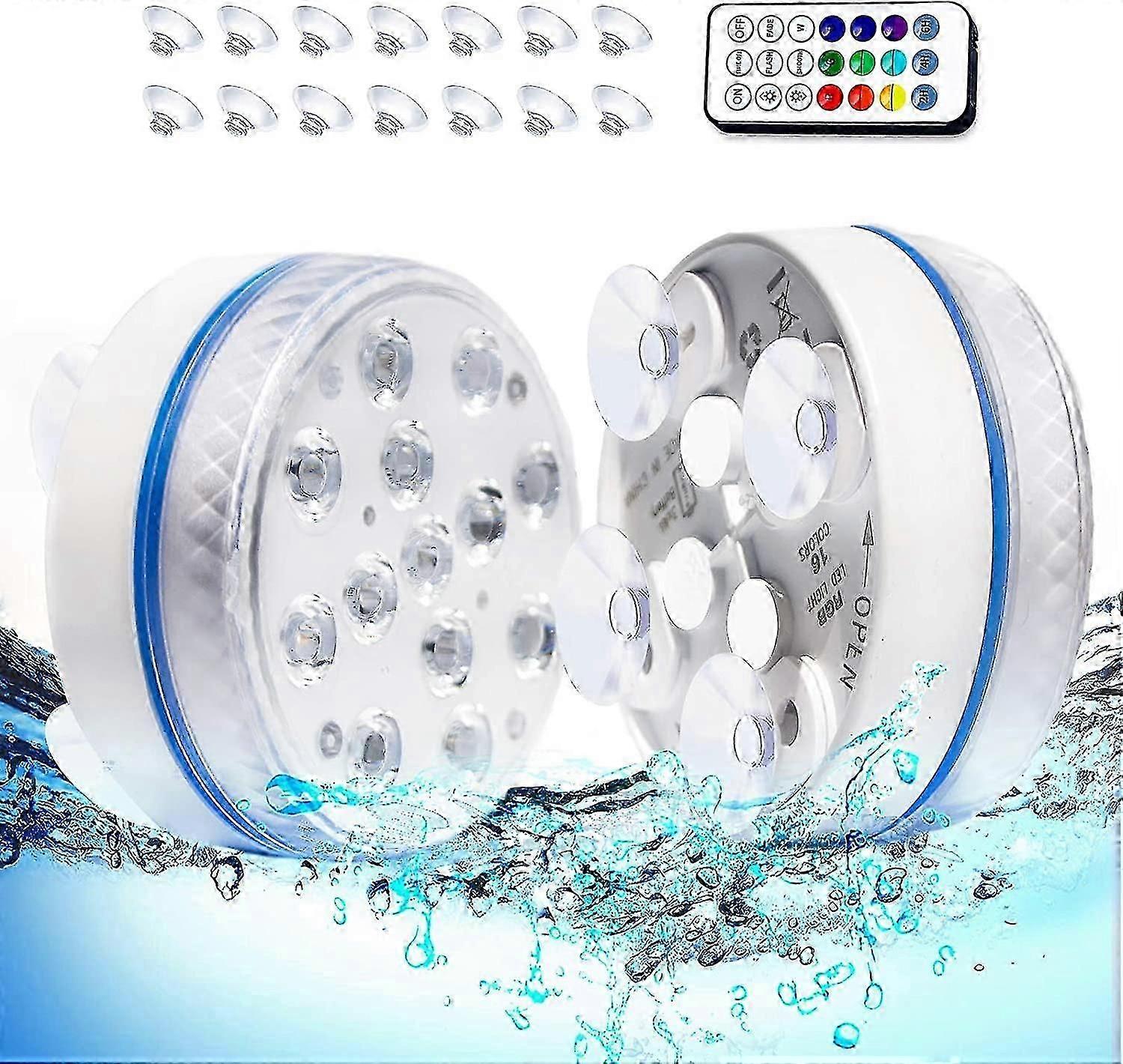 أضواء LED غاطسة مع مغناطيس ، Ip68 للماء تحت الماء بركة أضواء LED مع 13 LED ، 4 أكواب شفط و 164ft / 50m Rf عن بعد ، البطارية O