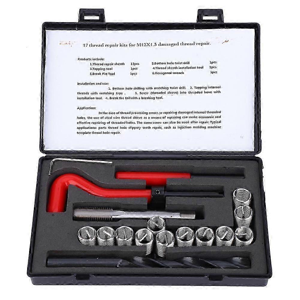17 Pcs Thread Inserts M12x1.5 Femelle Thread Repairing Accessory Assortment Kit