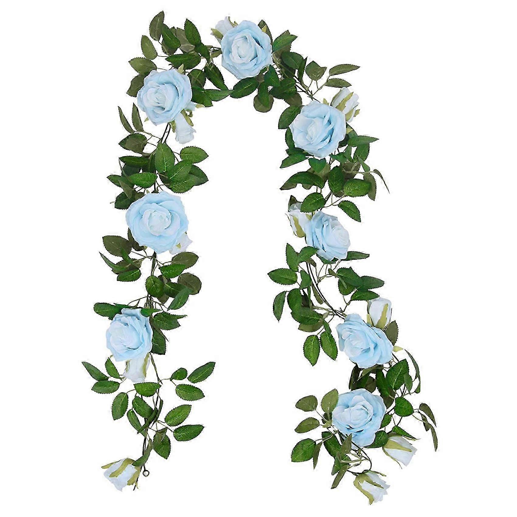 3 Pcs Artificial Rose Vine Garland Total 32.5 Ft Silk Flower Hanging Baskets Plants for Indoor Outdoor Home (Blue)