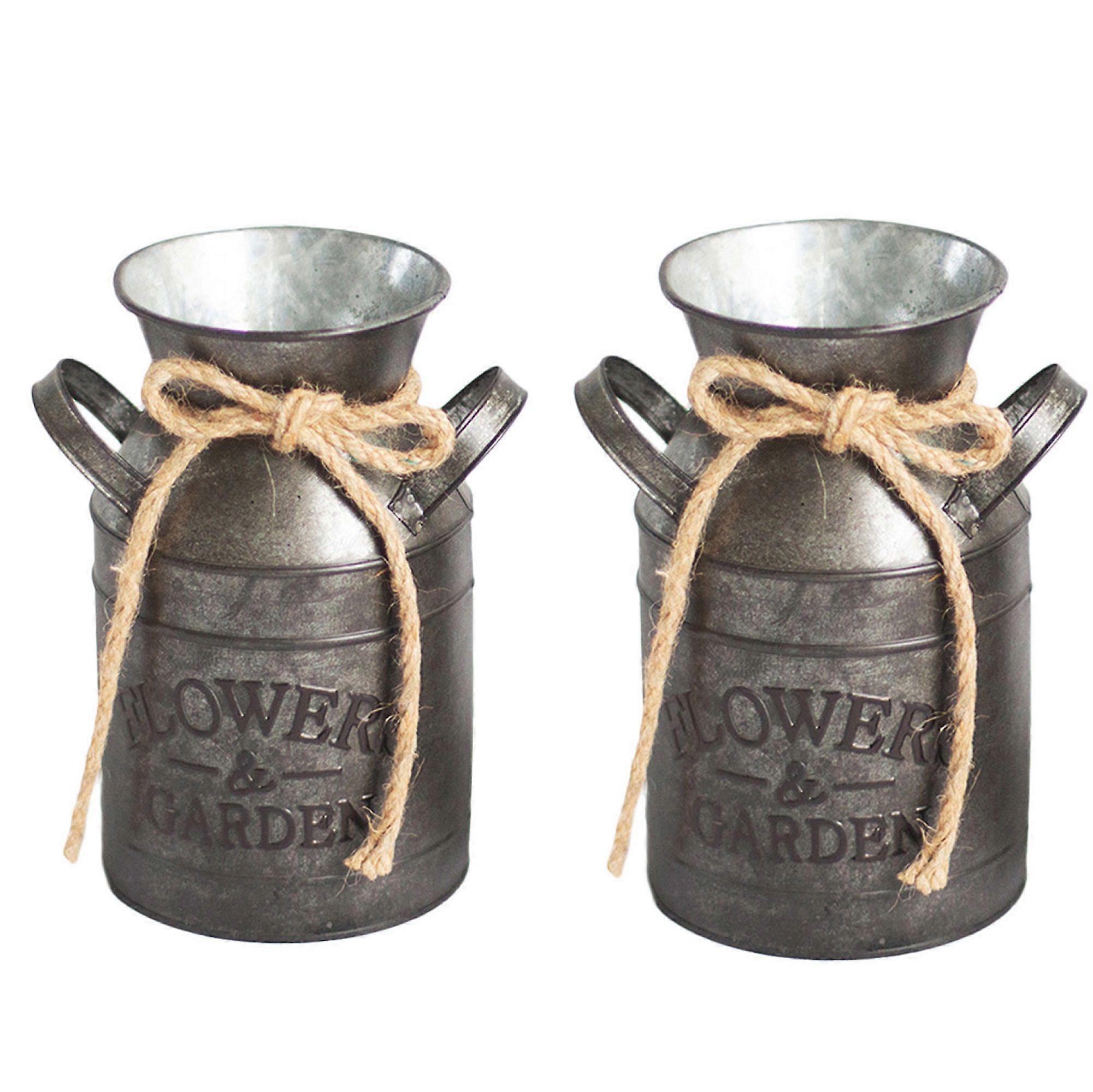 1Pc Iron Sheet Flower Container Coffee Pot Retro Decor (Silver)