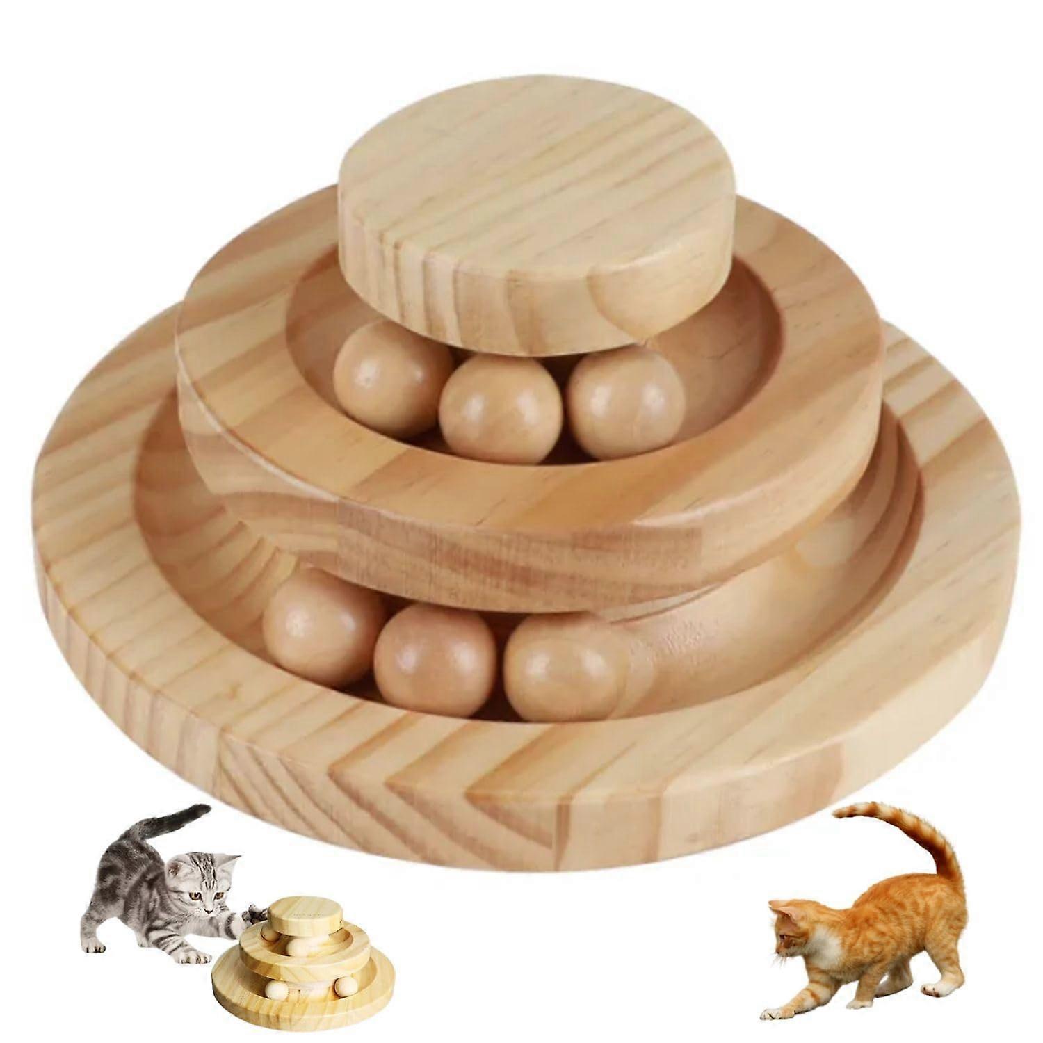 Cat Toy Roller Exerciser Wooden Cat Toy With Double Layer Rail Interactive Teaser Ball Toy For Kitten and Puppy