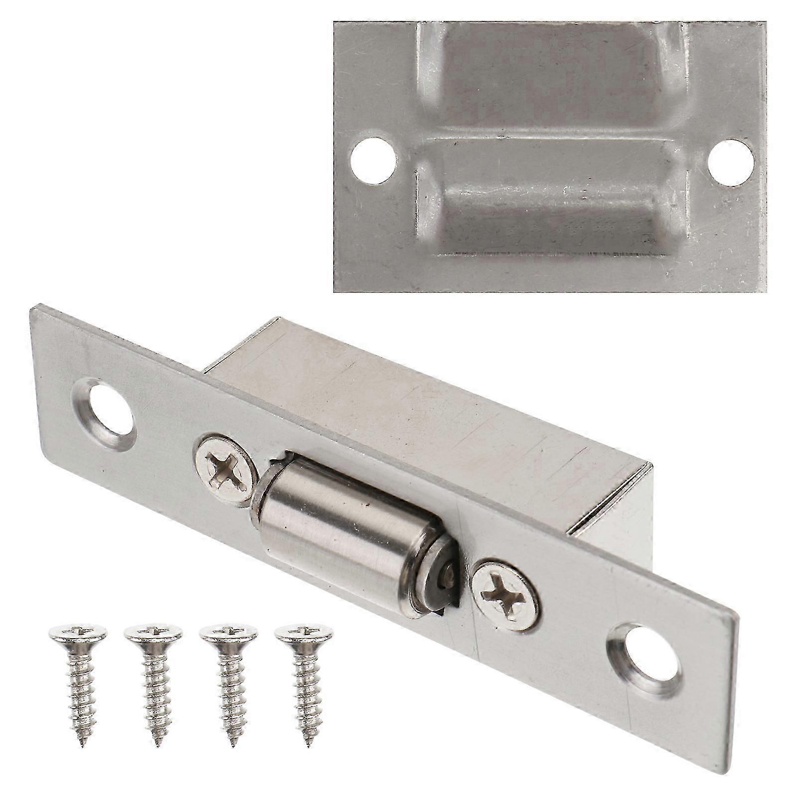 Brushed satin finish roller catch for door latch strike plate