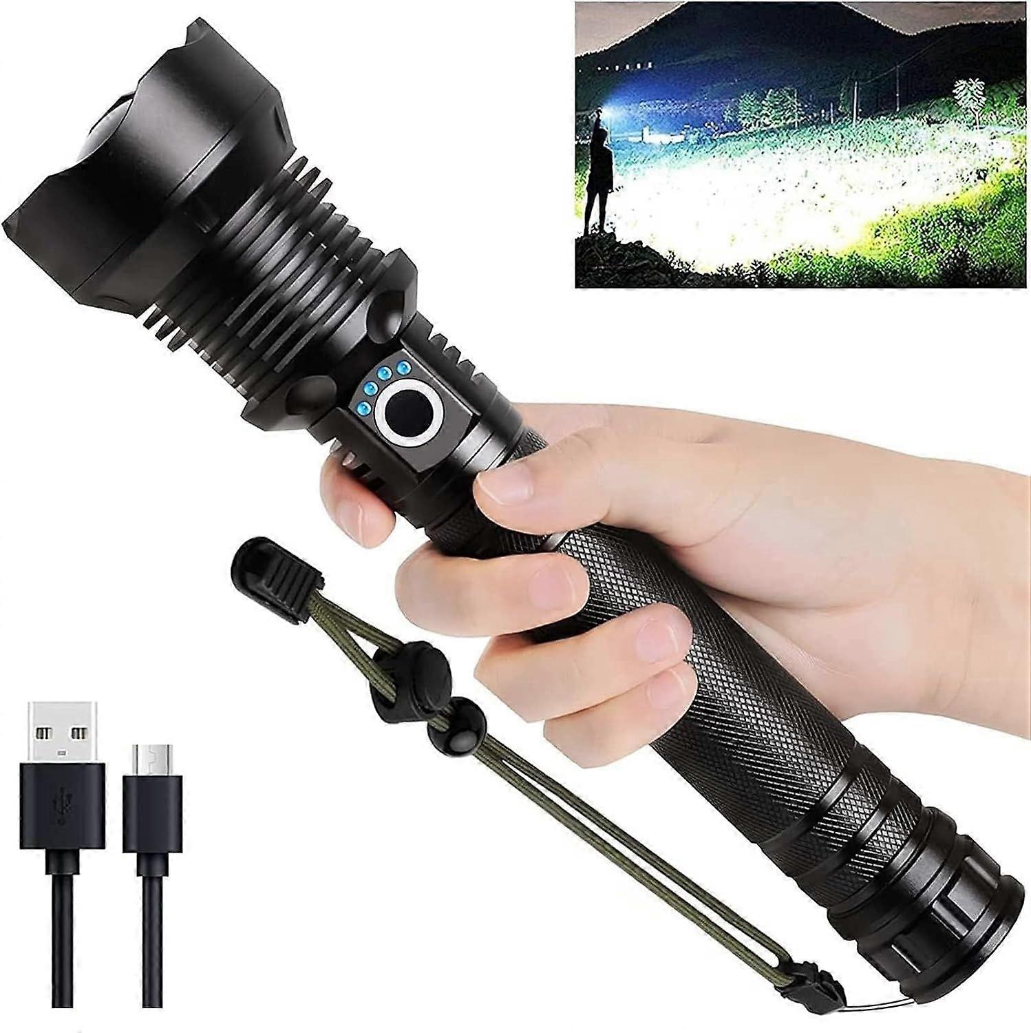 Rechargeable LED Flashlights High Lumens, 90,000 Lumens Super Bright Flashlight with 5 Modes(Black)