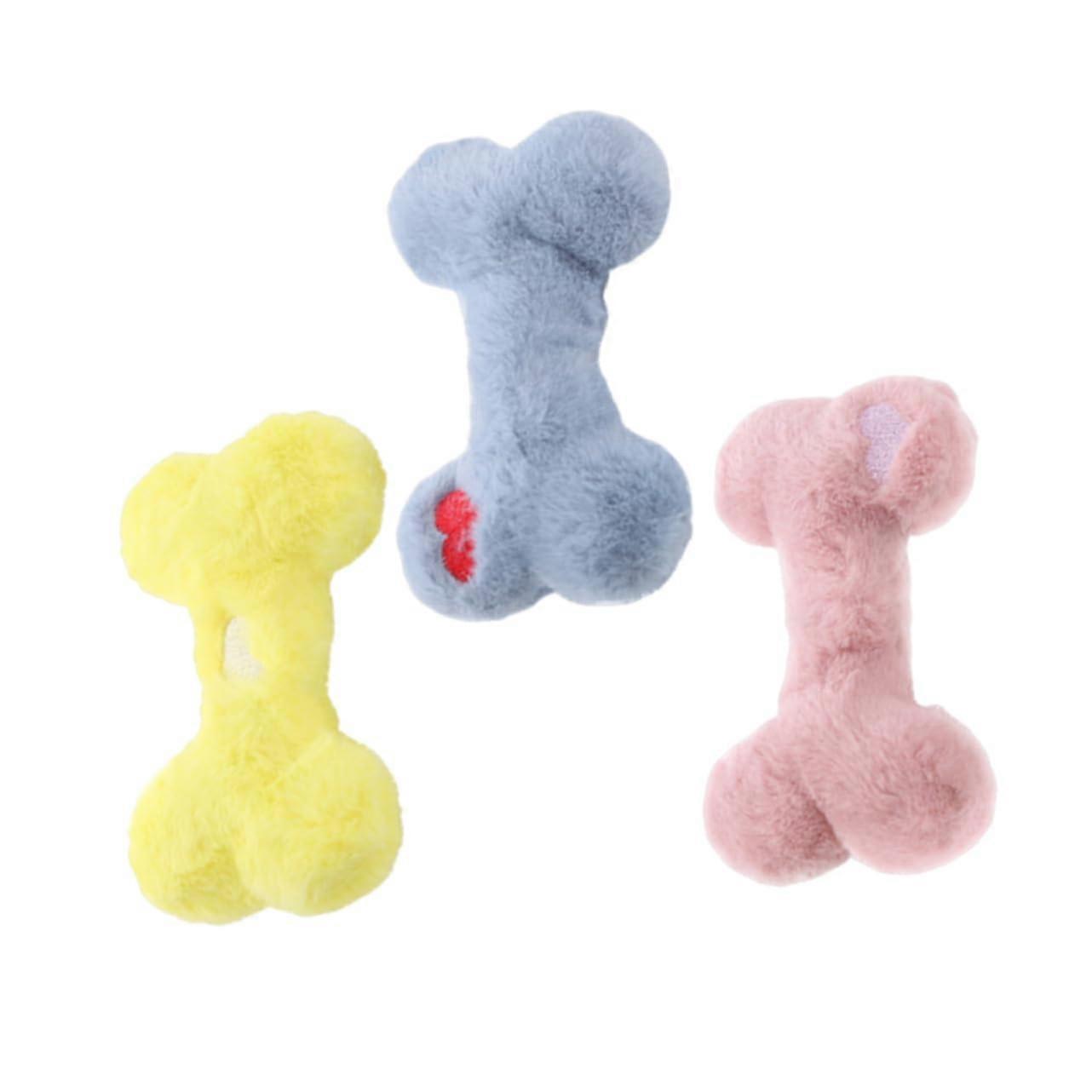 3PCS Plush Dog Chew Interactive Squeaky BoneShaped Toy For Dogs And Puppies Washable Teething Indoor Use