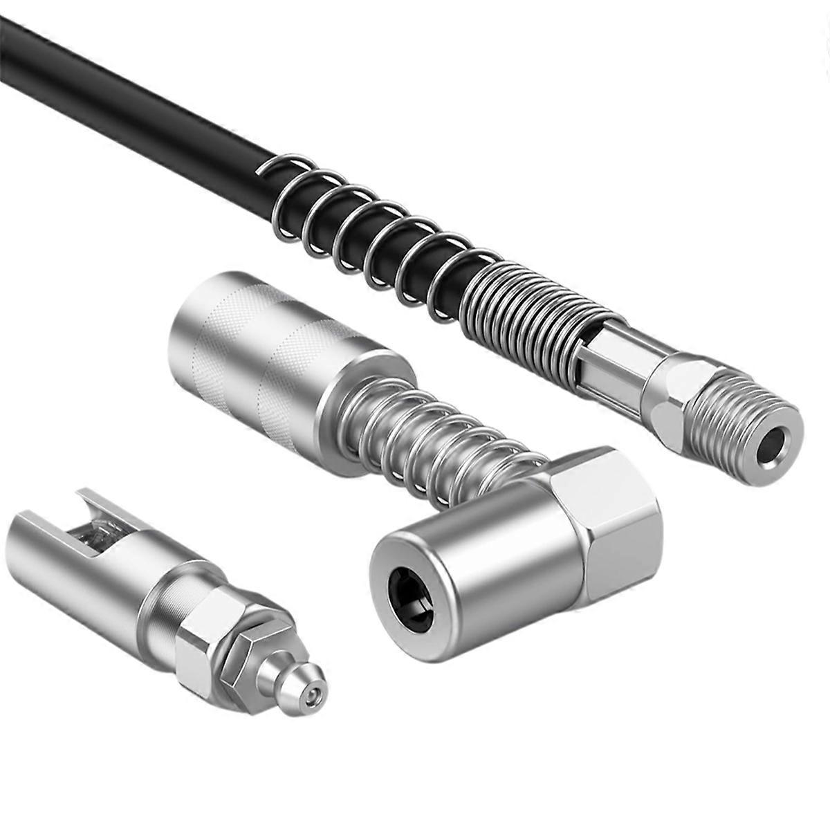 90 Degree Grease Coupler & Slotted Right Angle 90 Degree Grease Coupler Combo with 12 Inch Spring Fl