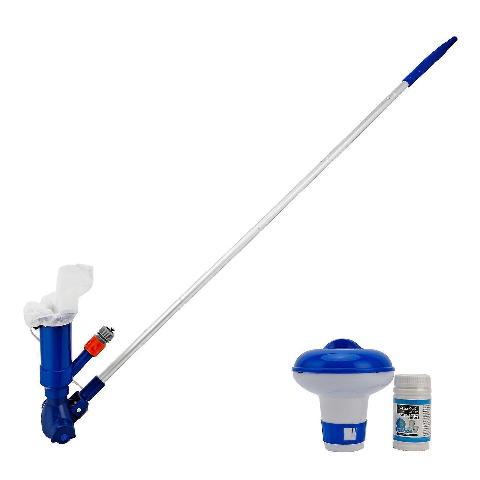 Swimming Pool Vacuum Cleaner Kit with 3 Brushes Blue Extendable Rod