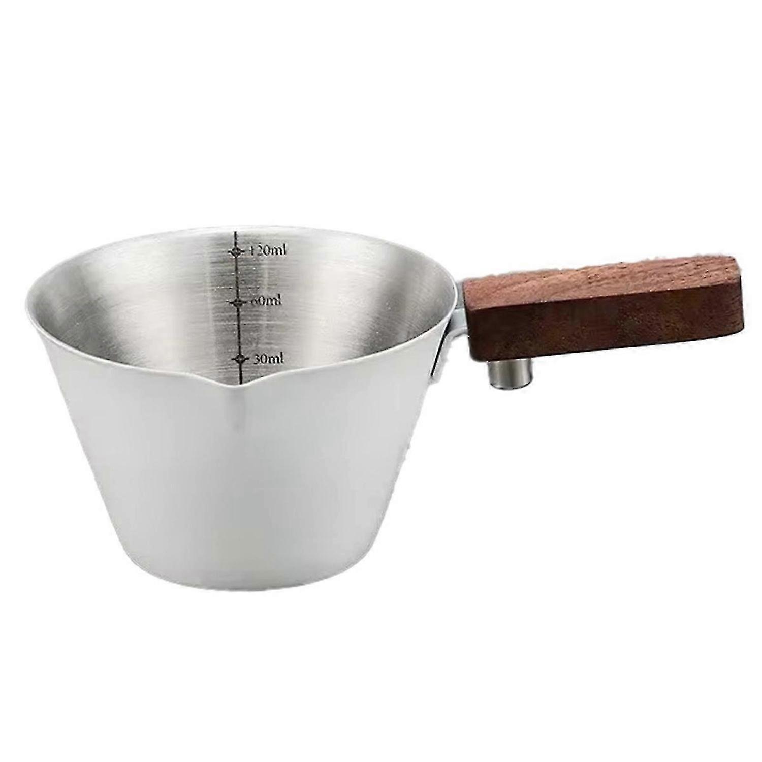 120ML Espresso Measuring Cup with Scale,StainlessSteel Coffee Pouring Cup,Wood Handle,Tool for Precision Coffee Making A