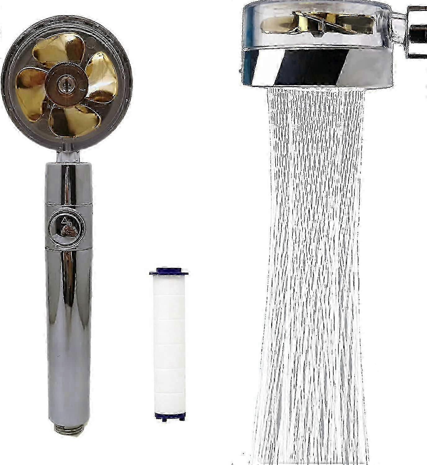 360° Rotating Turbo Spa Handheld Shower Head with Filter, Fan & Switch - High Pressure Water Saving for European Market 2025