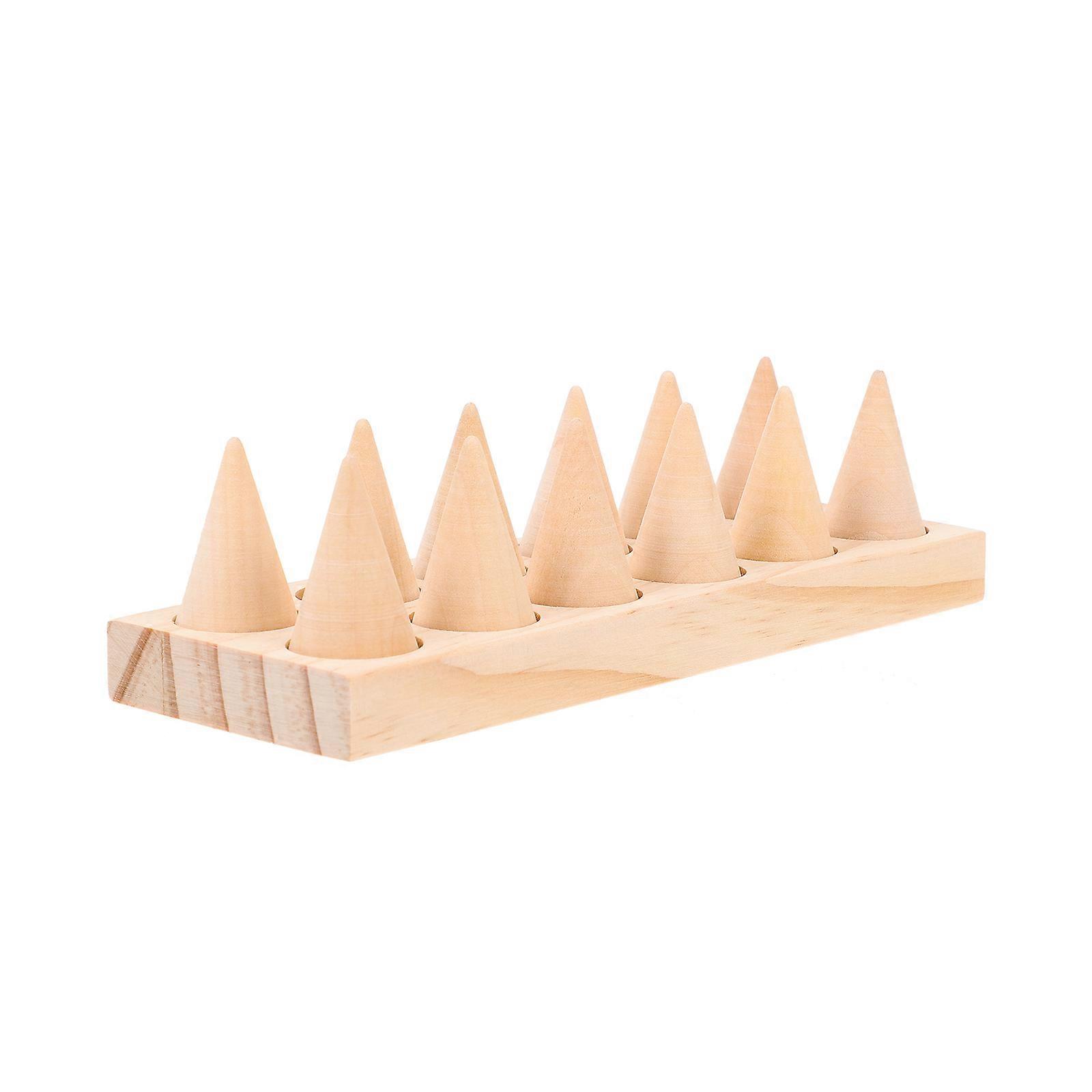 Wooden Ring Stand Cone Shape for Home 1Set Ring Display Holder