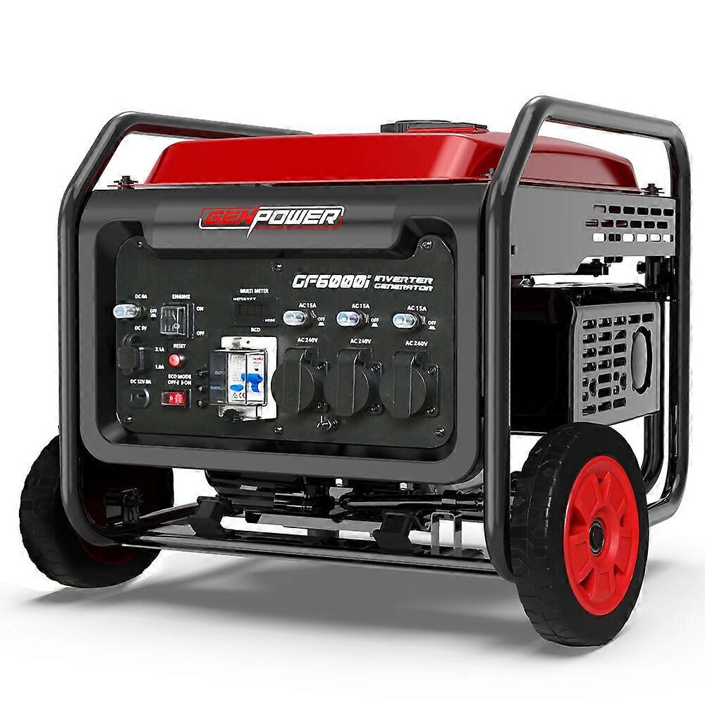 6Kw Peak 5Kw Open Frame Inverter Generator 3X15a 15L Tank Wheels Rcd Portable Backup Camping Heating & Generators