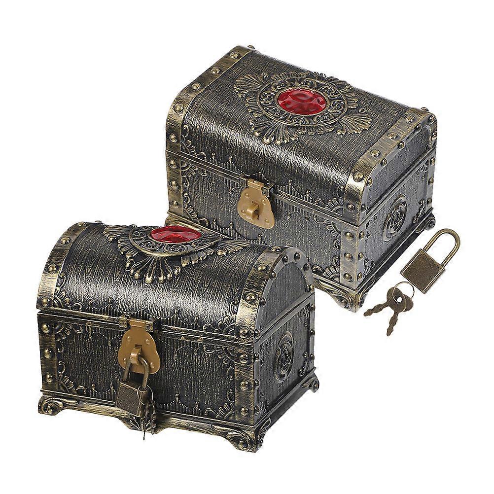 Red Treasure Chest Small Pirate Treasure Box for Home Set of 2Pcs