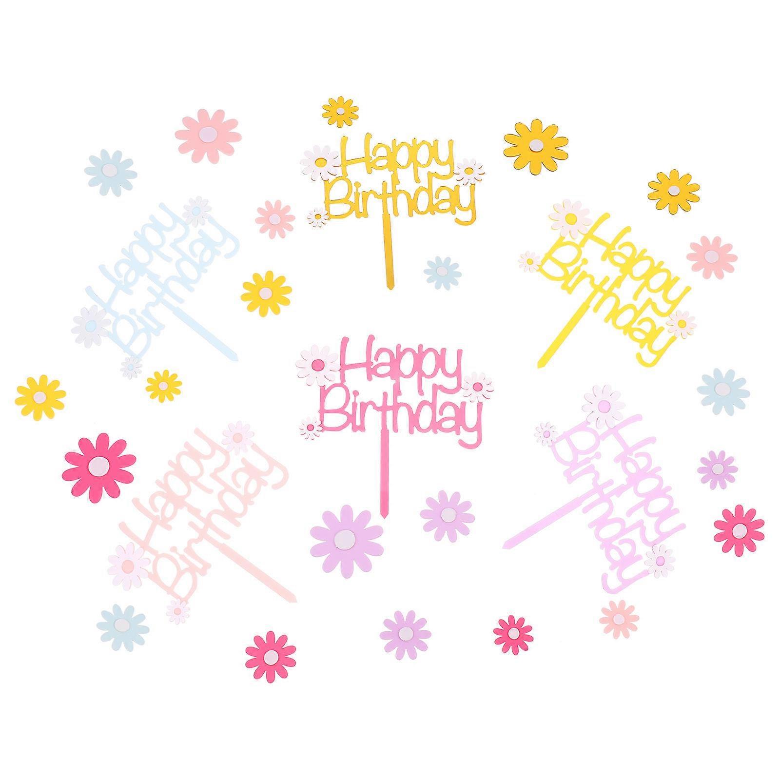 Daisy Flower Cake Topper for Dessert Decoration 6Sets with Assorted Colors