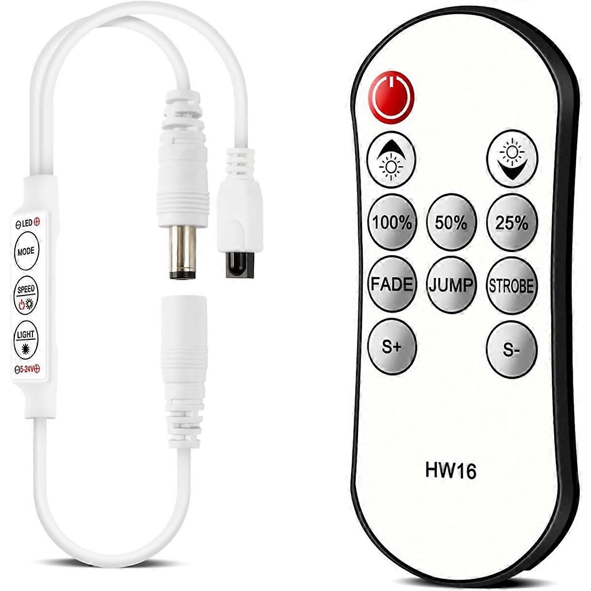 Remote Dimmer Controller for Single Color LED Strip Lights, 5-24V Wireless Controller for 3528/5050/
