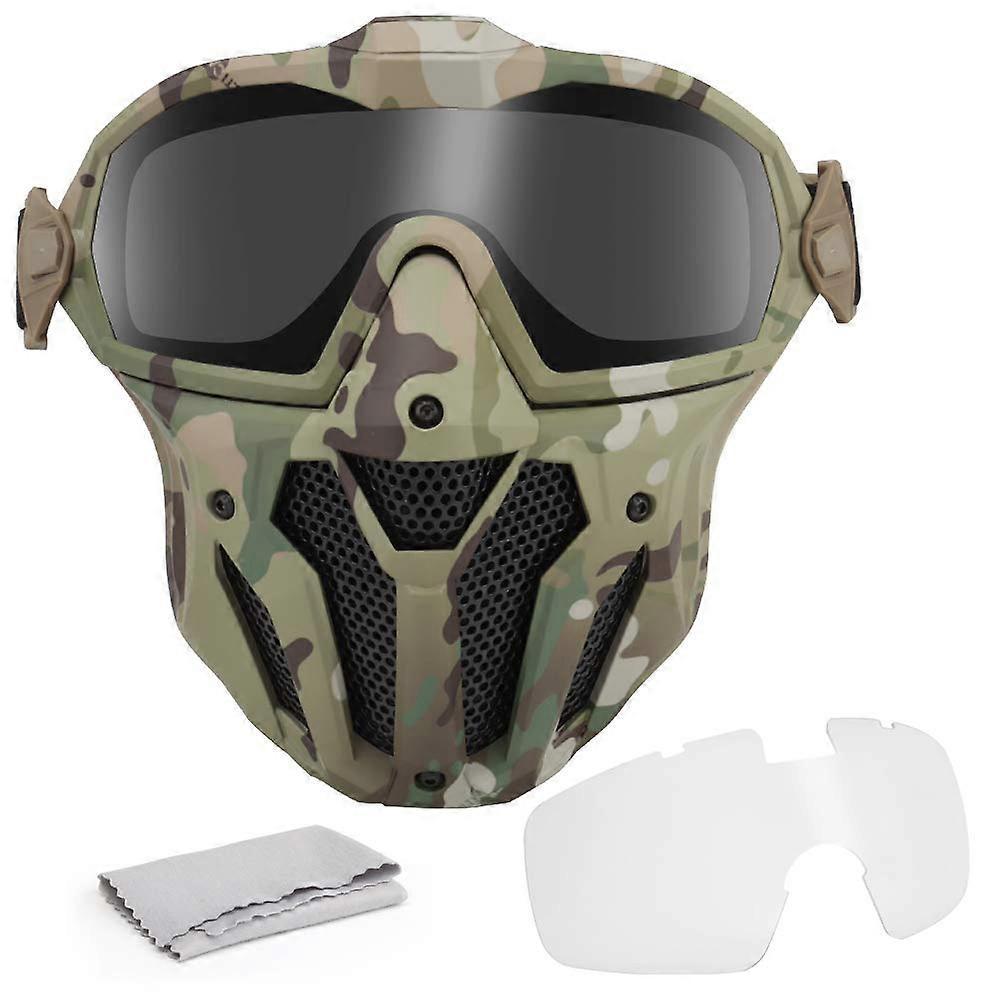 Tactical Mask Detachable Goggles Anti Fog Fan System Full Face Protective CS Wargame Airsoft Paintball Accessories CP