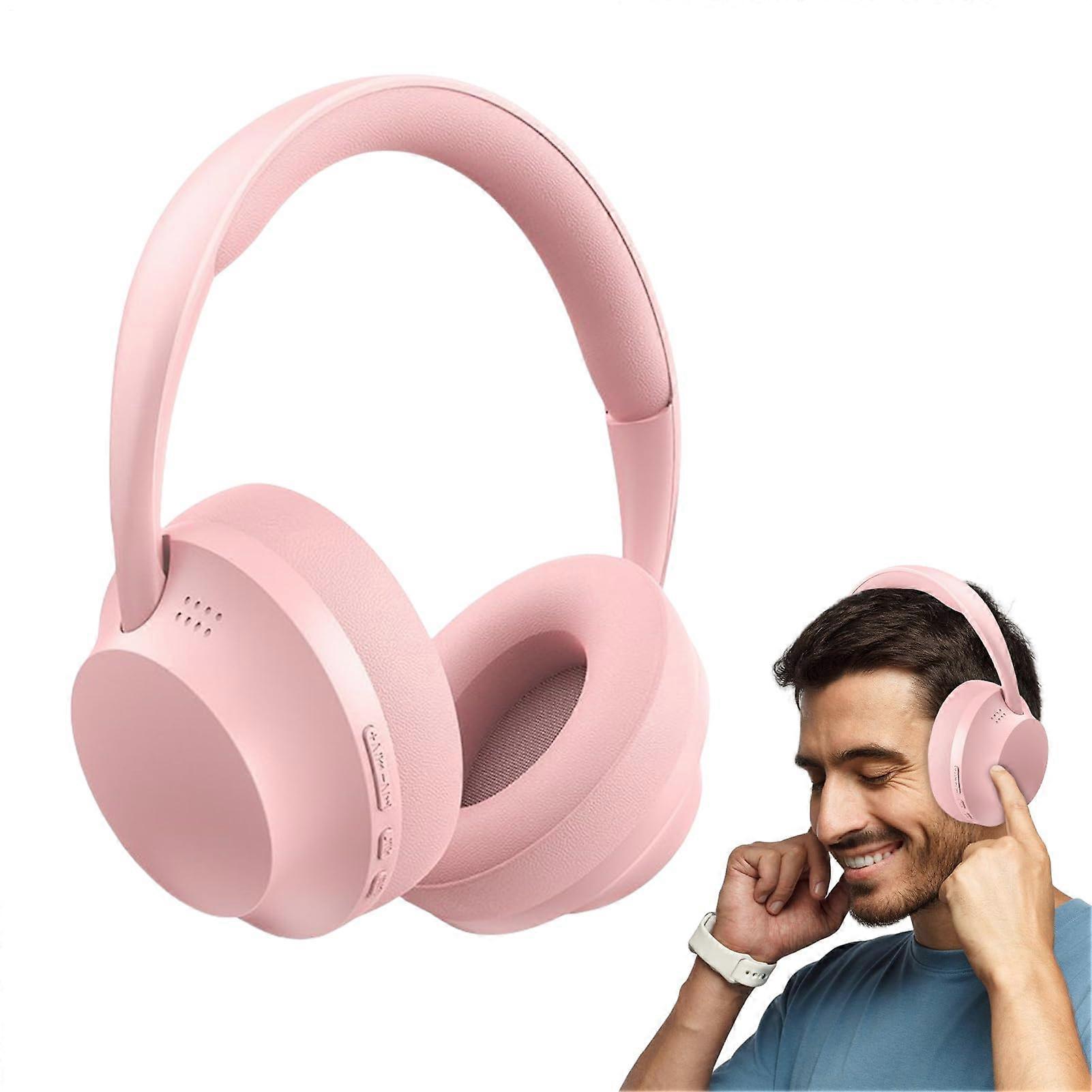 Wireless Computer Headset OverEar 180g Pink Voice Assistant Enabled For Remote Learning And Conferences