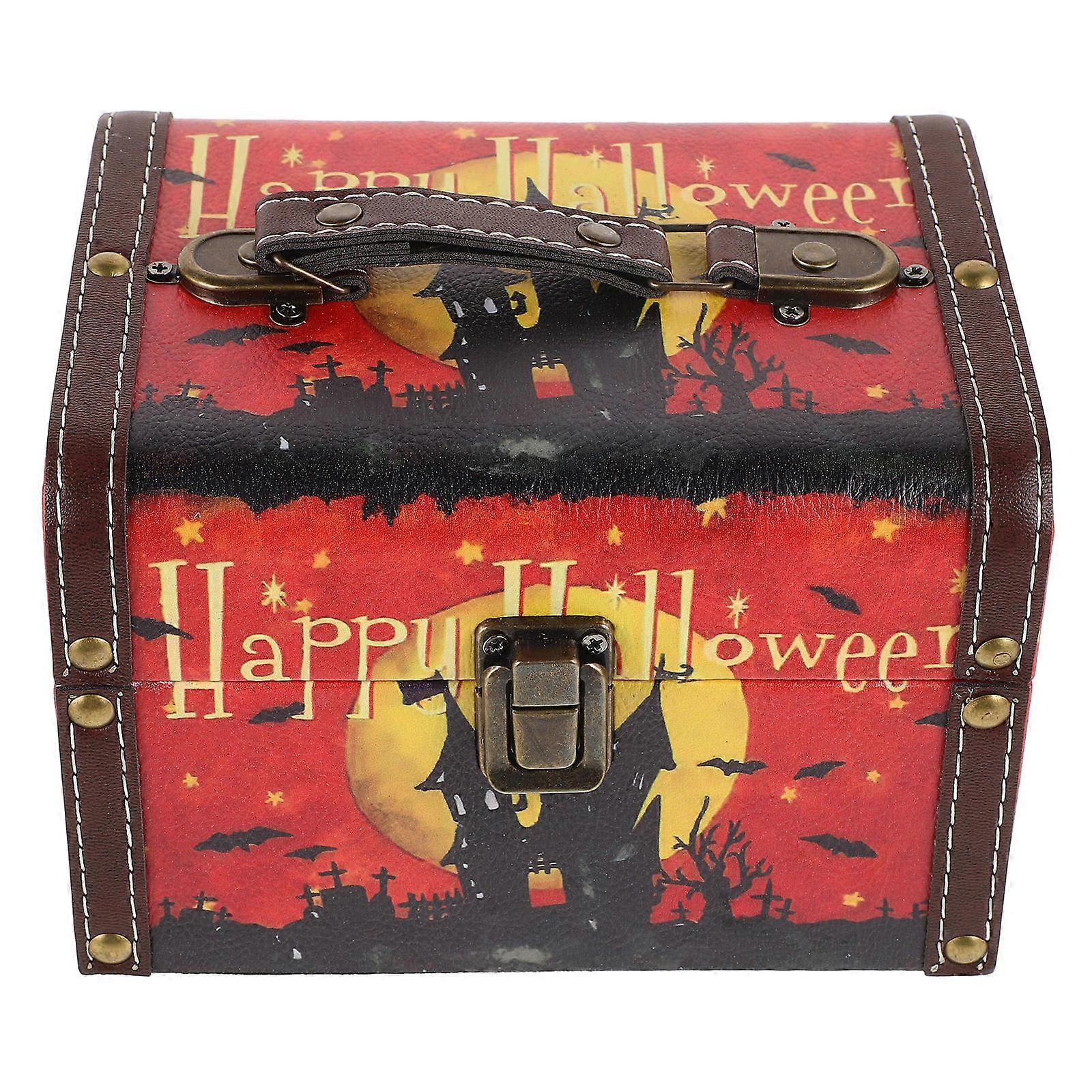 Wooden Candy Storage Box Keepsake Container For Children Halloween Themed 1Set